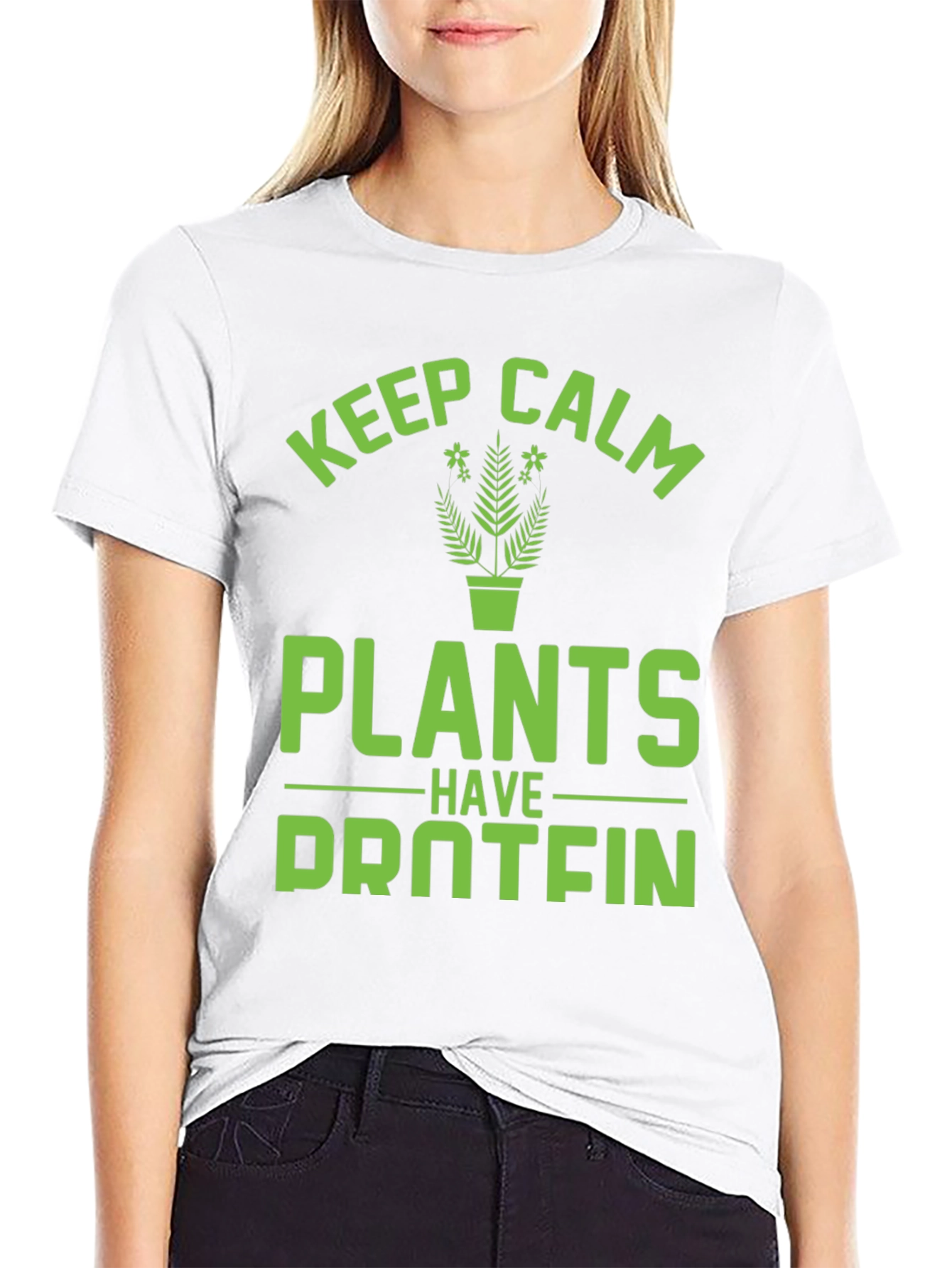 Keep Calm Plants Have Protein Funny Vegan T-Shirt