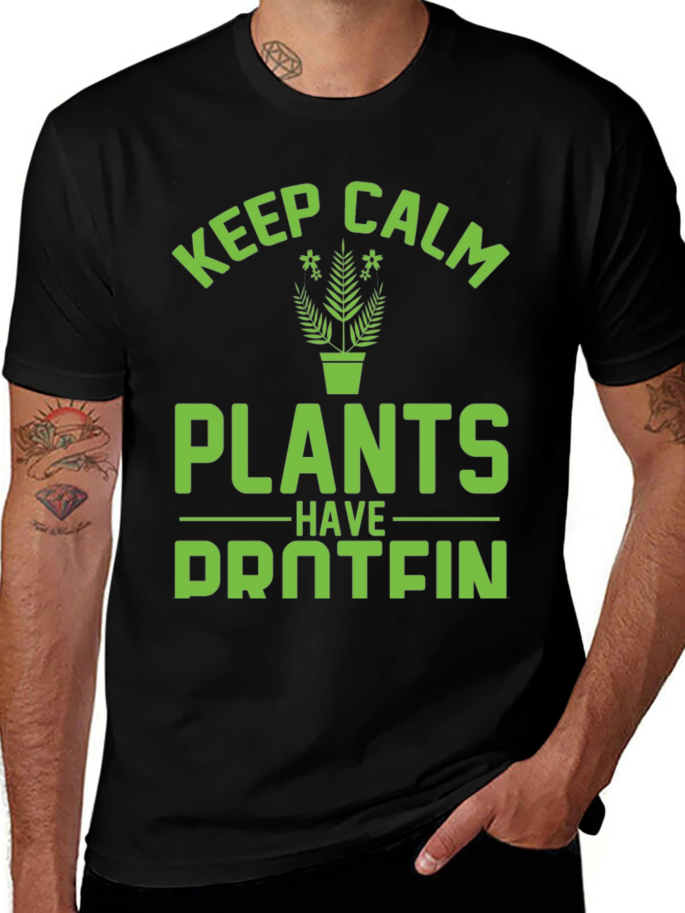 Keep Calm Plants Have Protein Funny Vegan T-Shirt