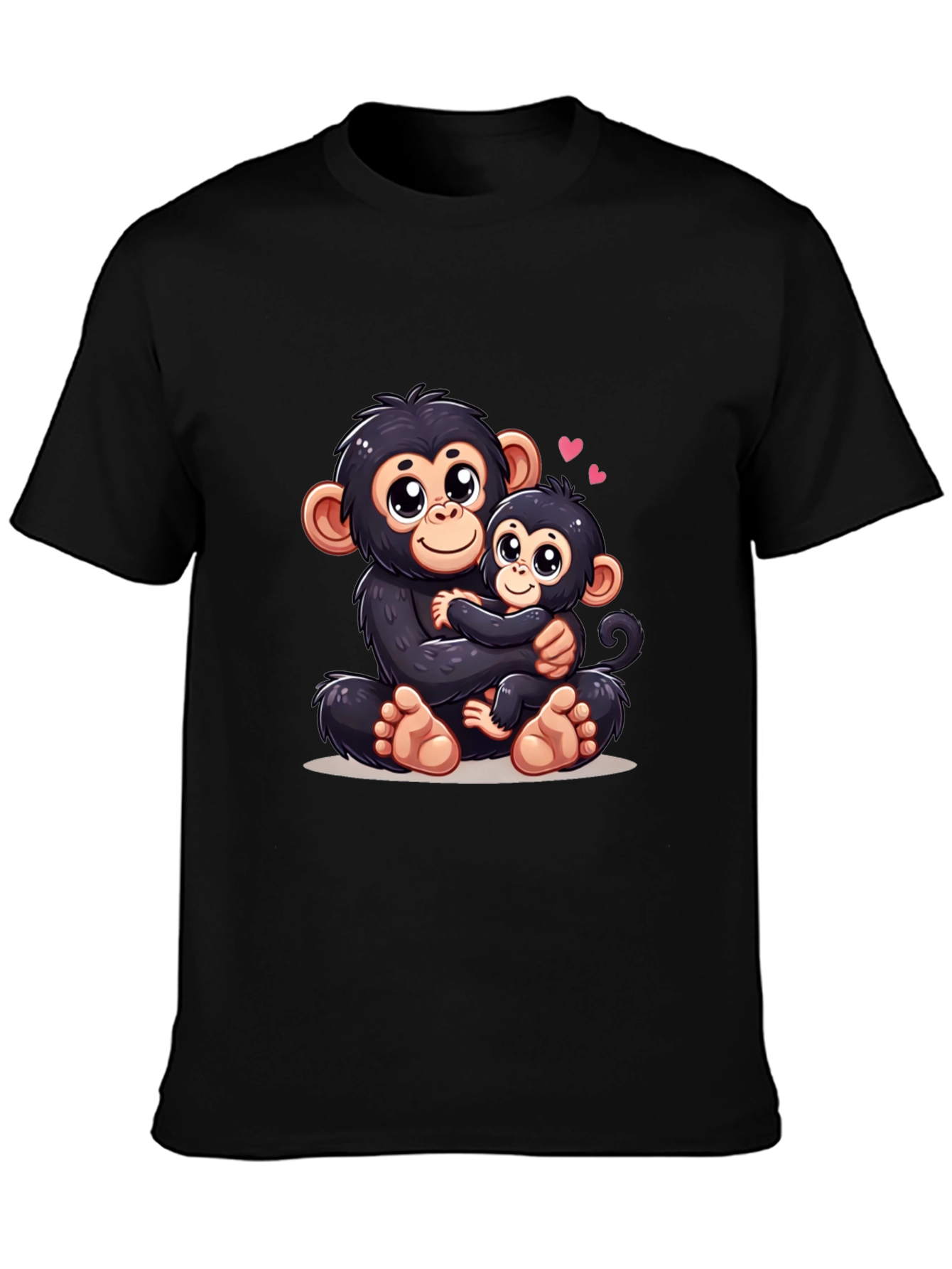 Cute Monkey Mom & Baby Black T-Shirt
