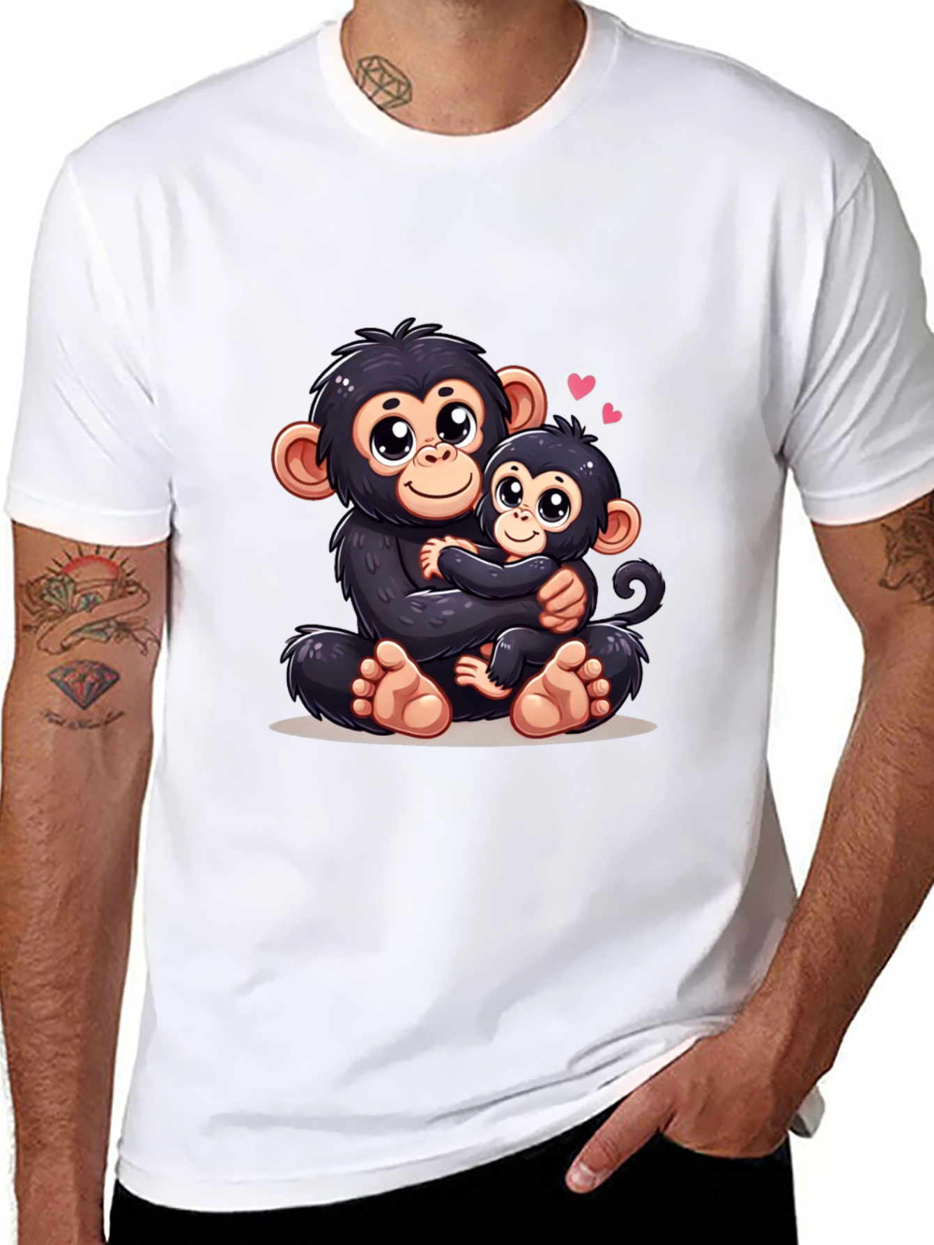 Cute Monkey Mom & Baby Black T-Shirt