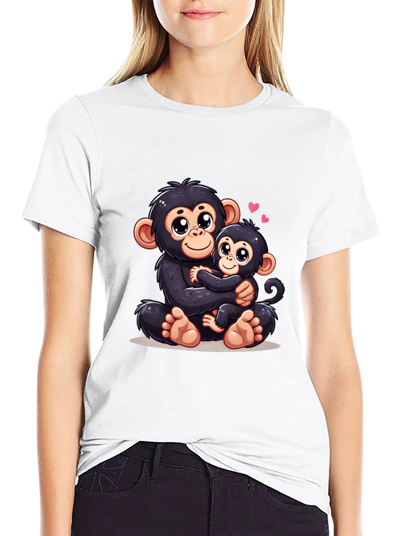 Cute Monkey Mom & Baby Black T-Shirt