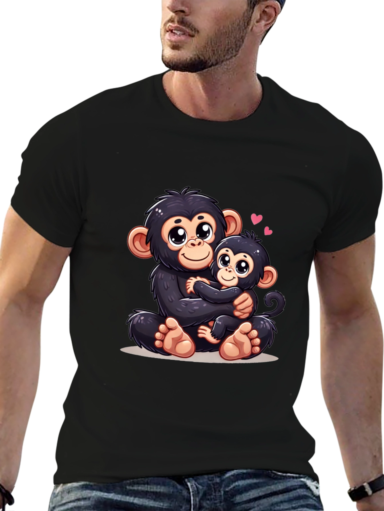 Cute Monkey Mom & Baby Black T-Shirt