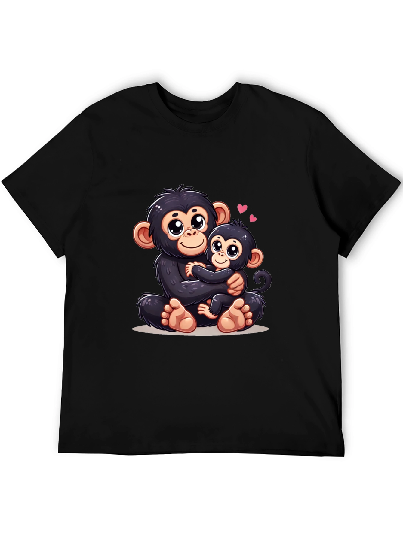 Cute Monkey Mom & Baby Black T-Shirt