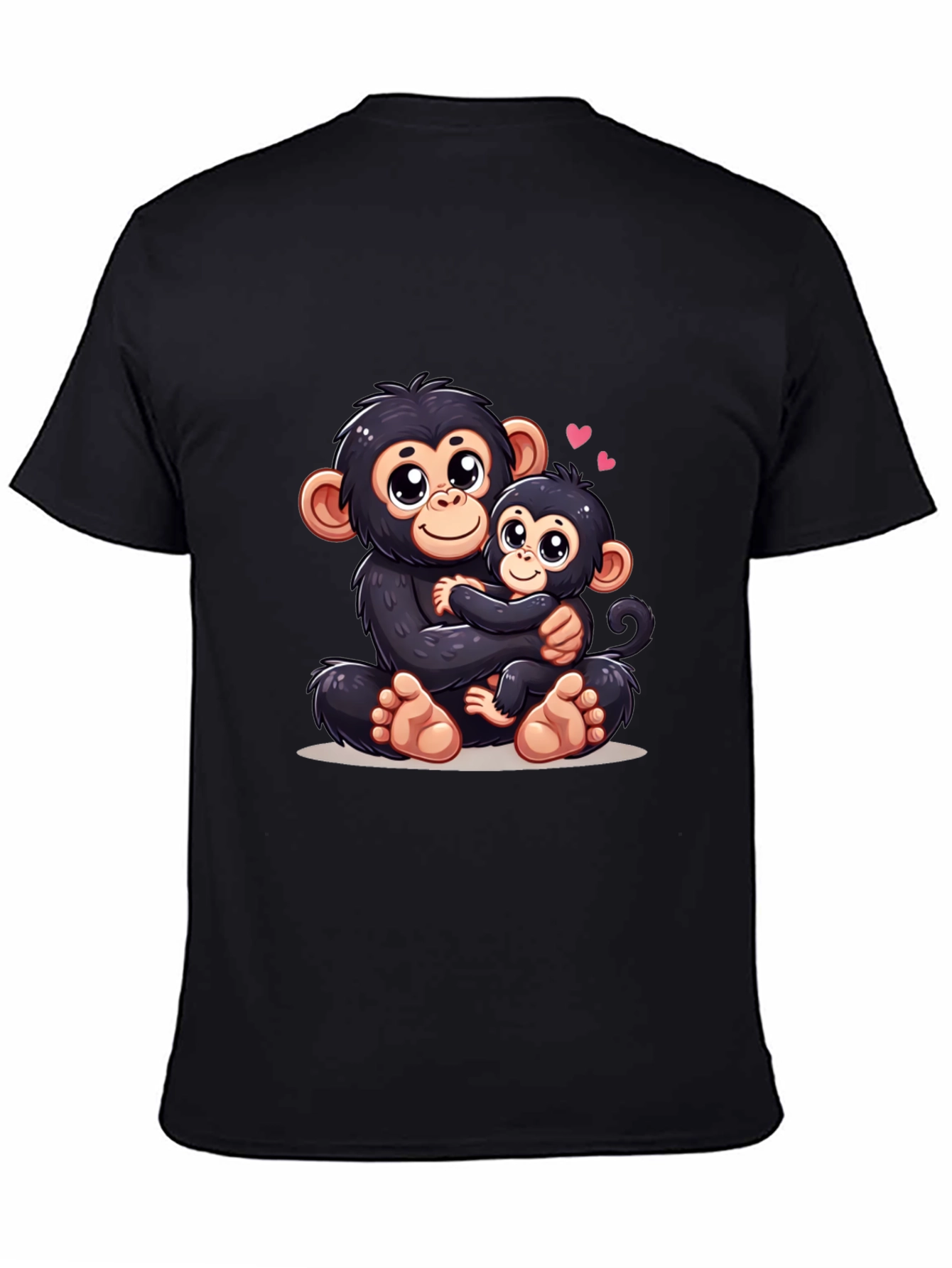 Cute Monkey Mom & Baby Black T-Shirt