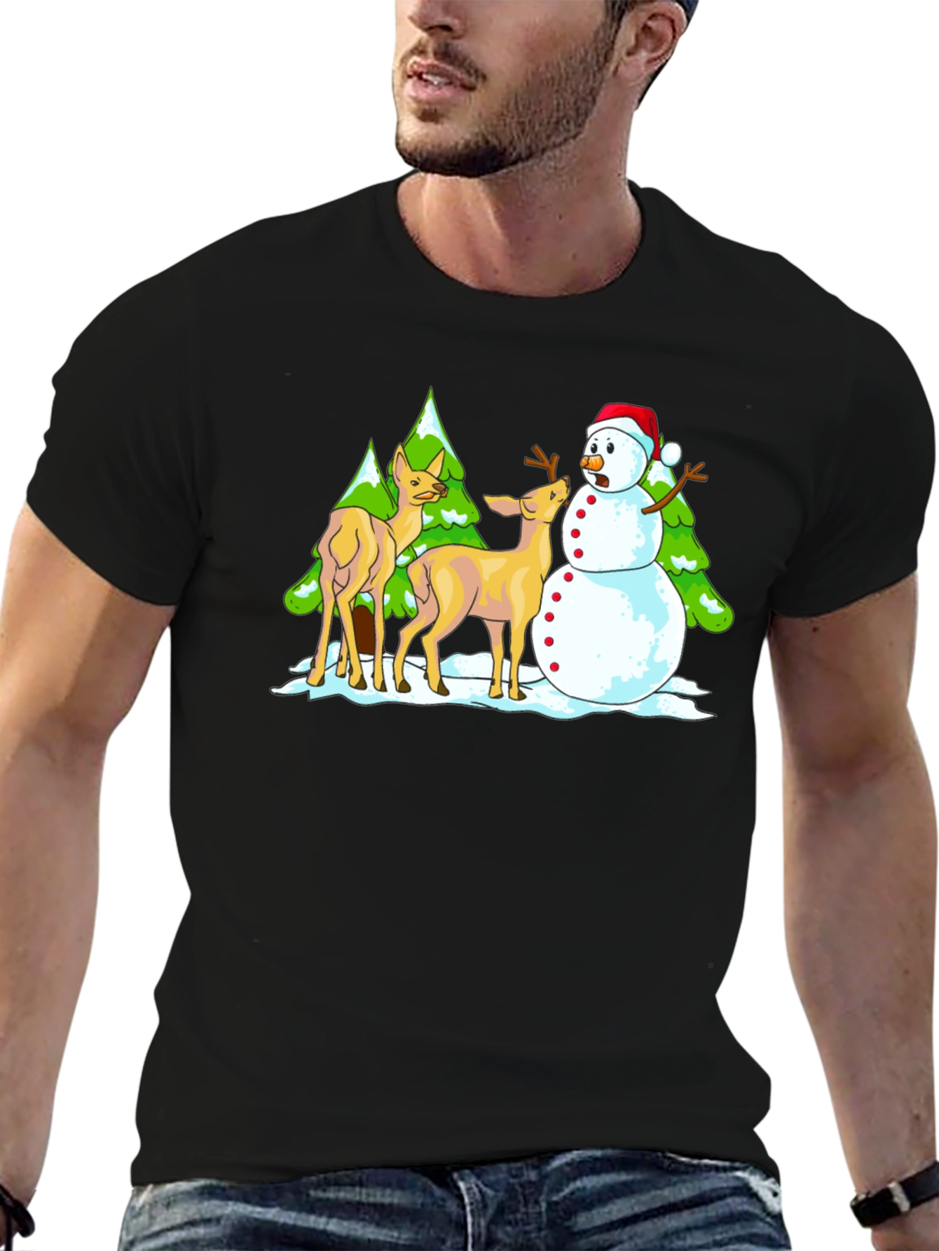 Funny Deer & Snowman Graphic Tee