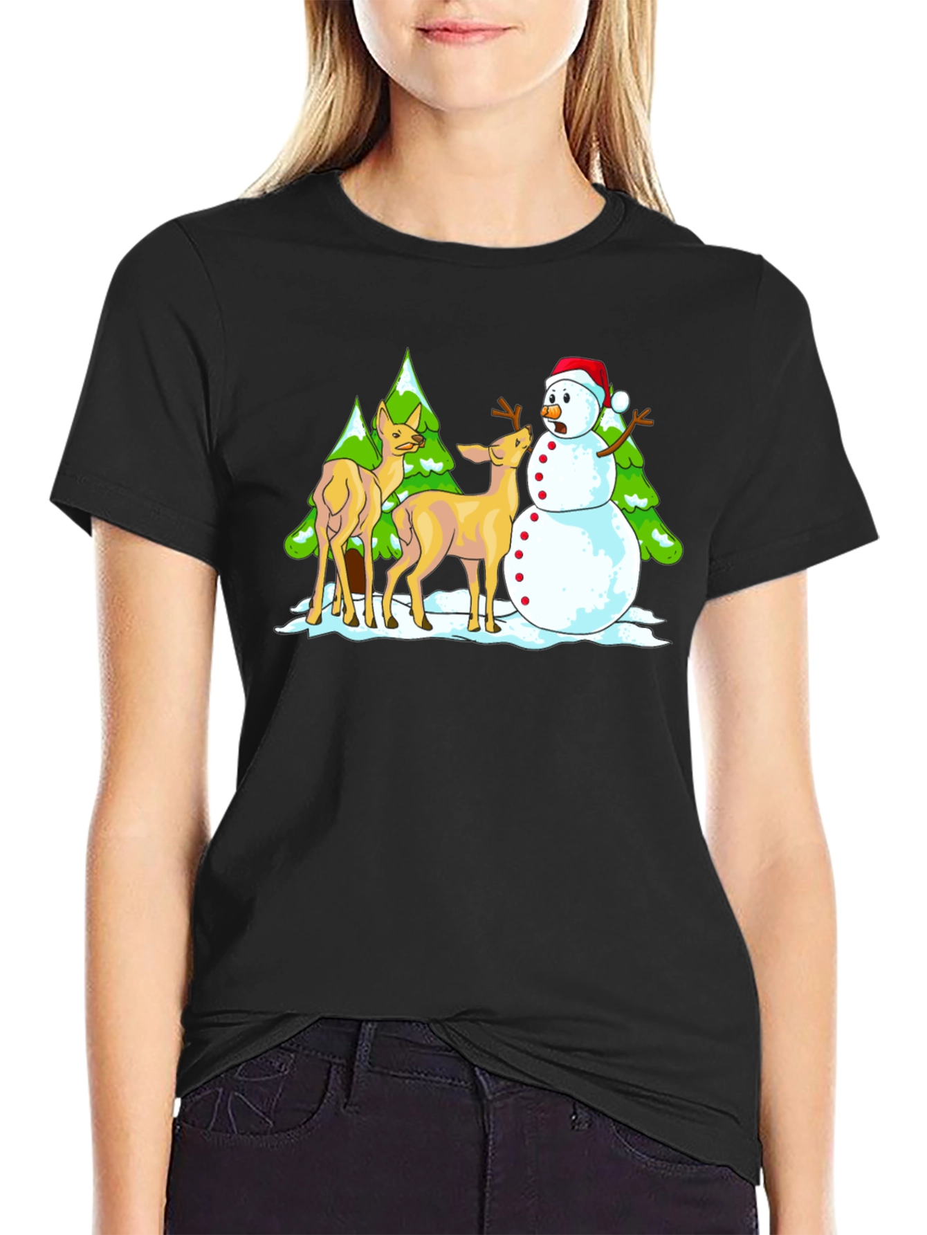 Funny Deer & Snowman Graphic Tee