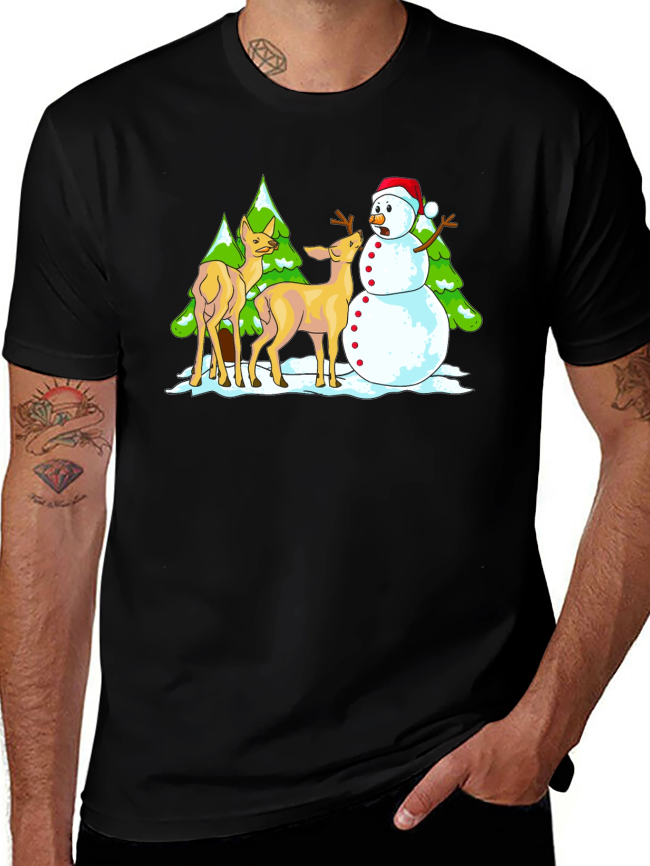 Funny Deer & Snowman Graphic Tee