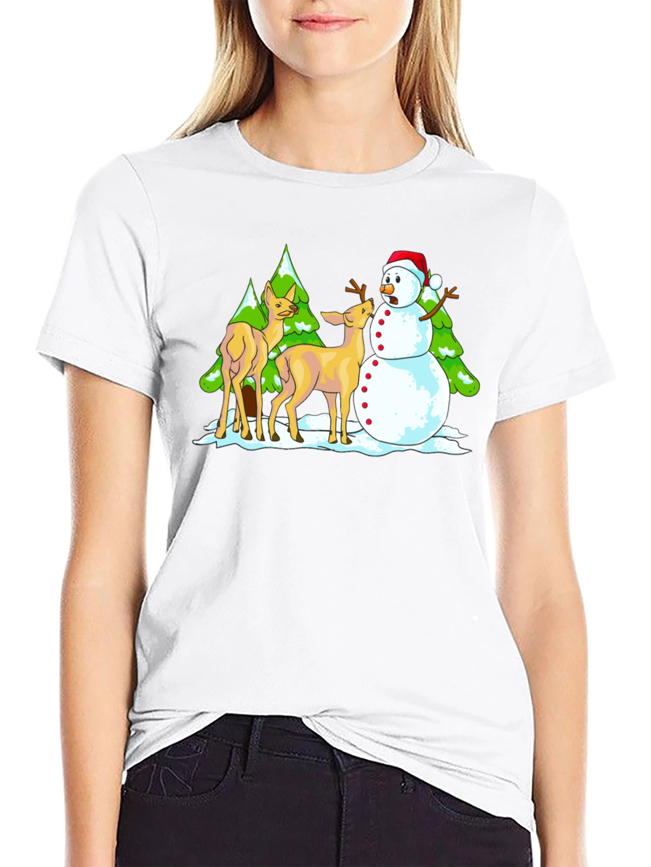 Funny Deer & Snowman Graphic Tee