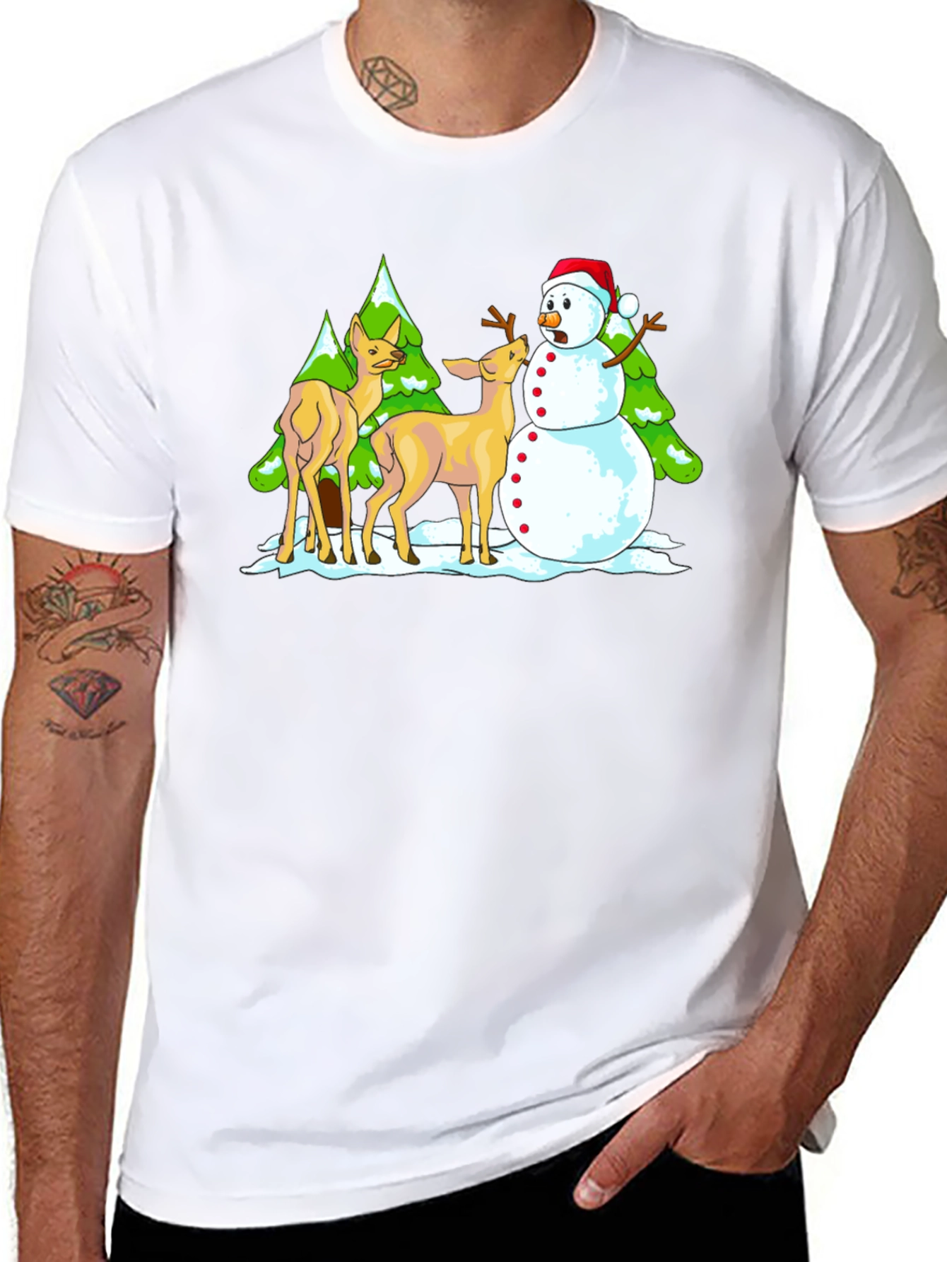 Funny Deer & Snowman Graphic Tee