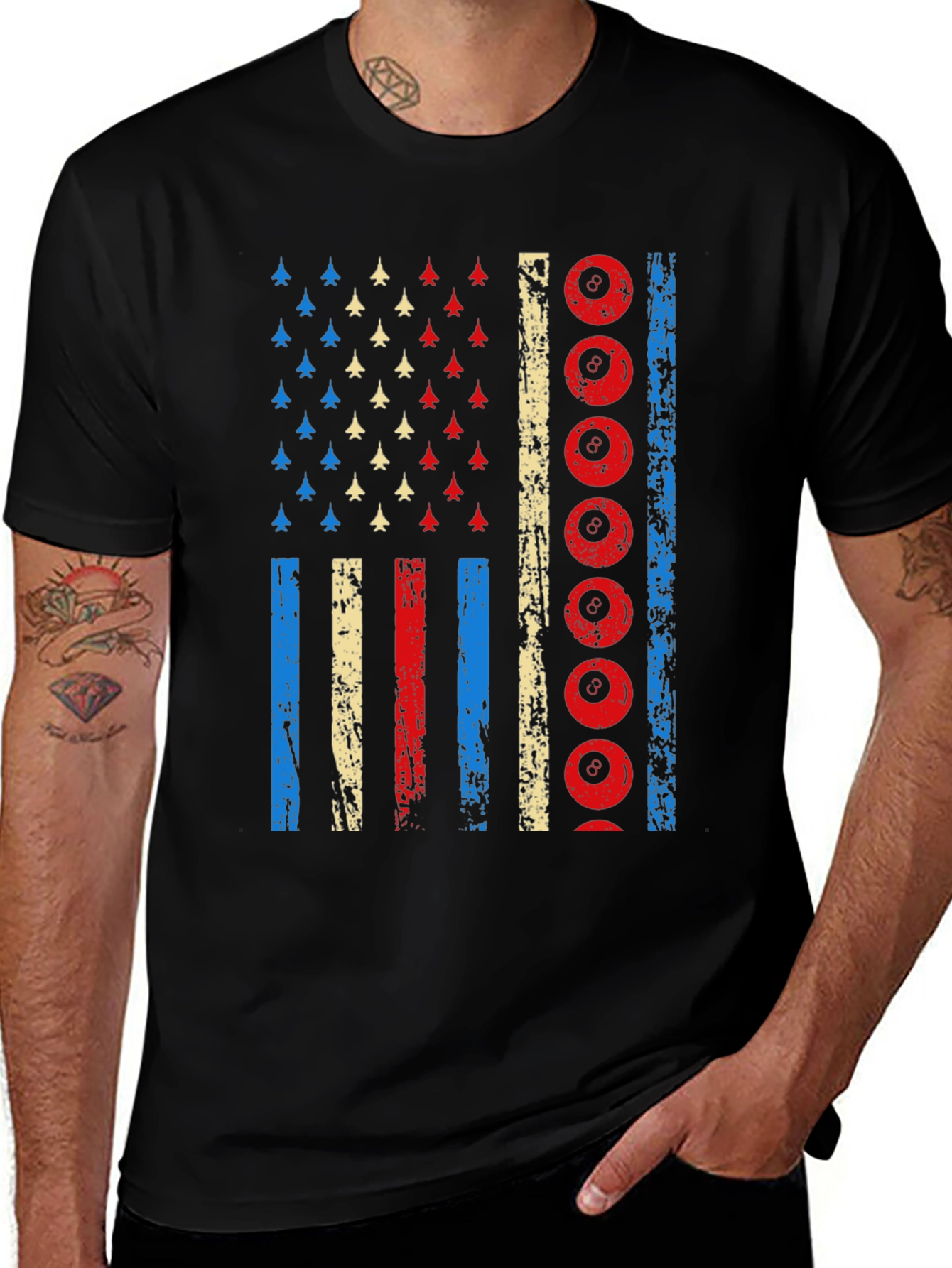 Patriotic Billiards 8-Ball American Flag Graphic T-Shirt