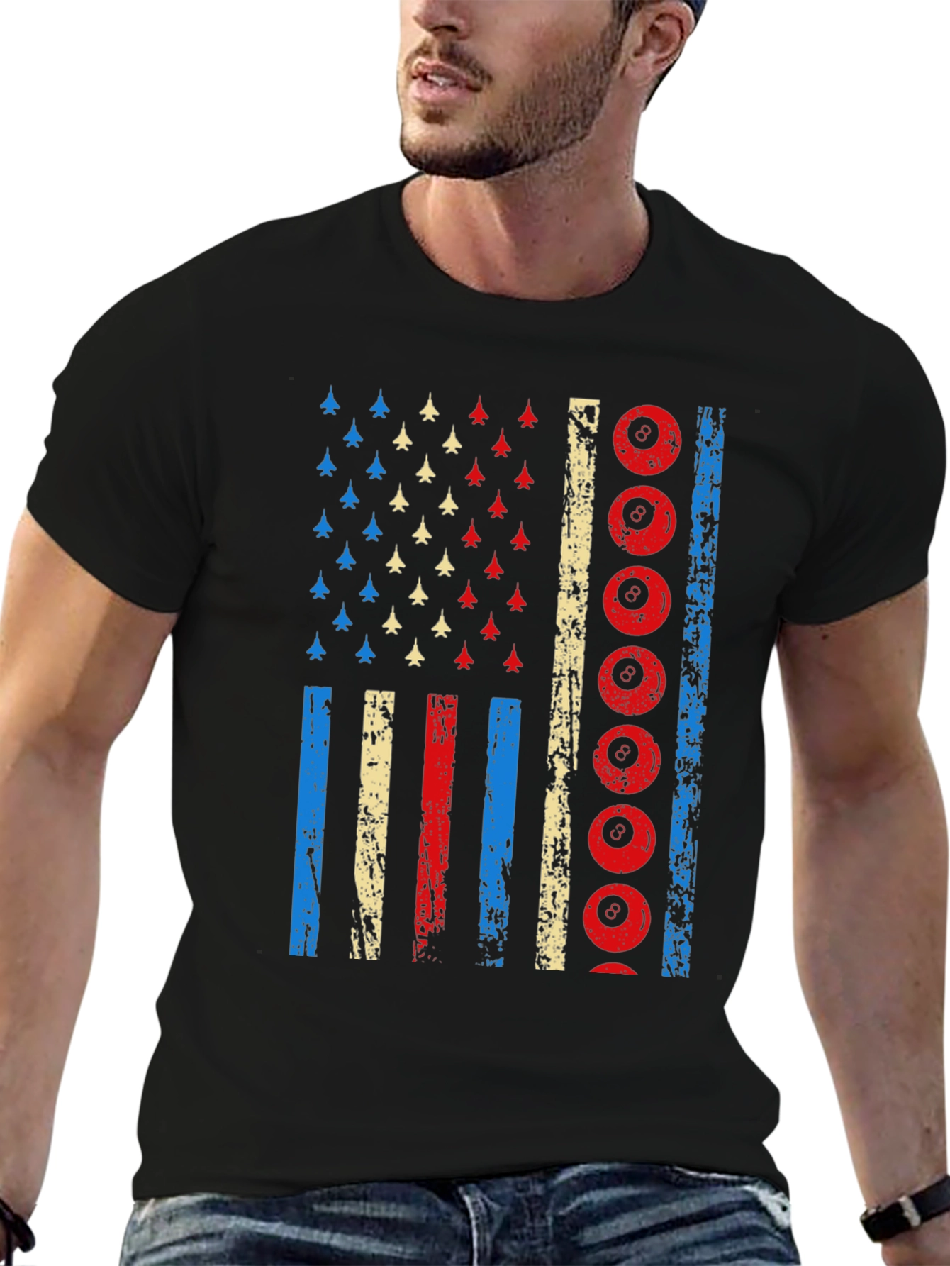 Patriotic Billiards 8-Ball American Flag Graphic T-Shirt