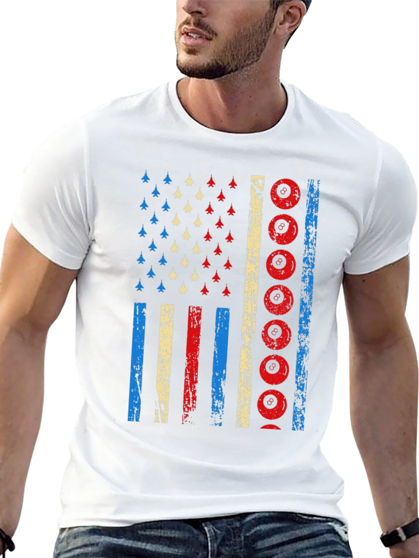 Patriotic Billiards 8-Ball American Flag Graphic T-Shirt