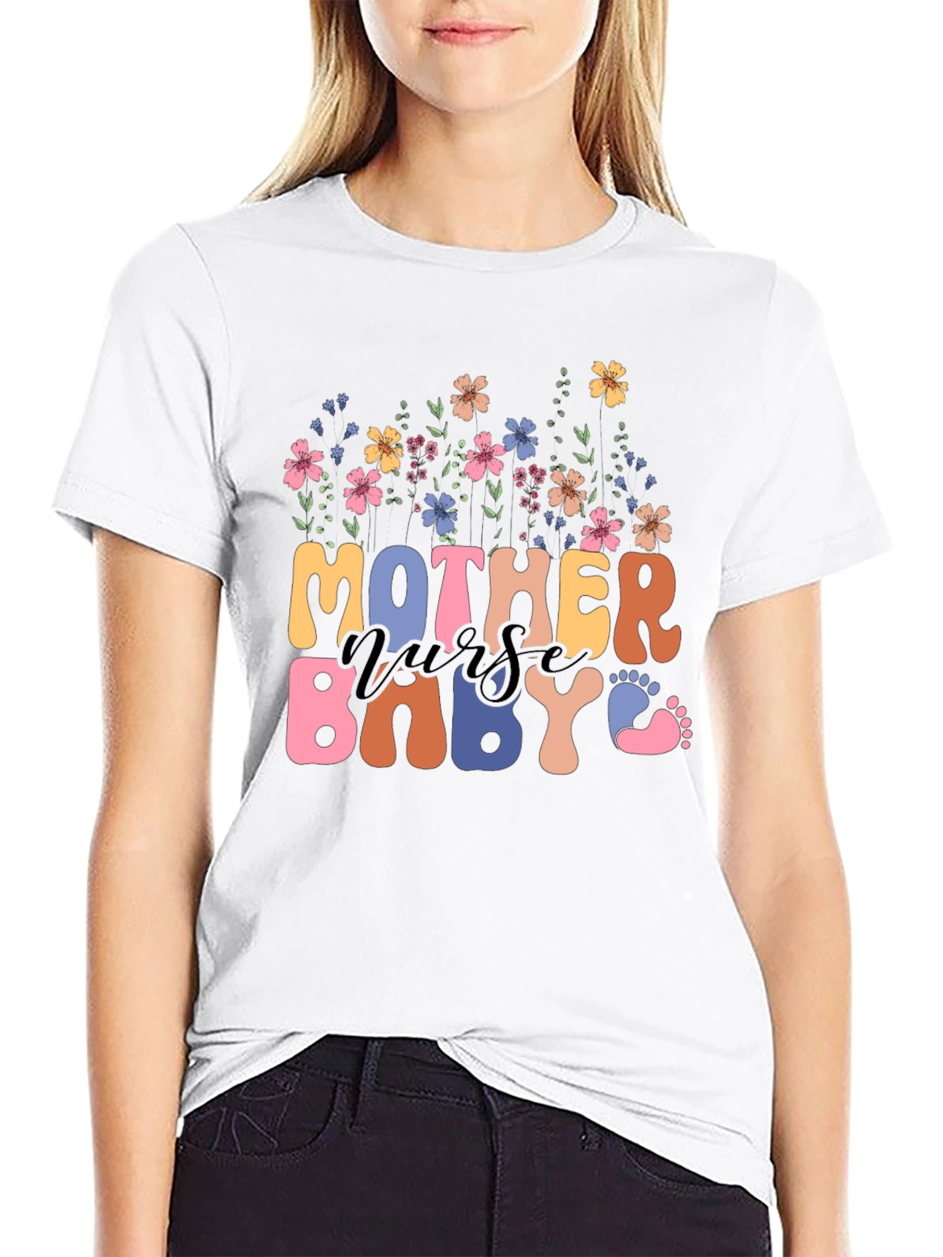 Mother Nurse Baby Floral Graphic Tee