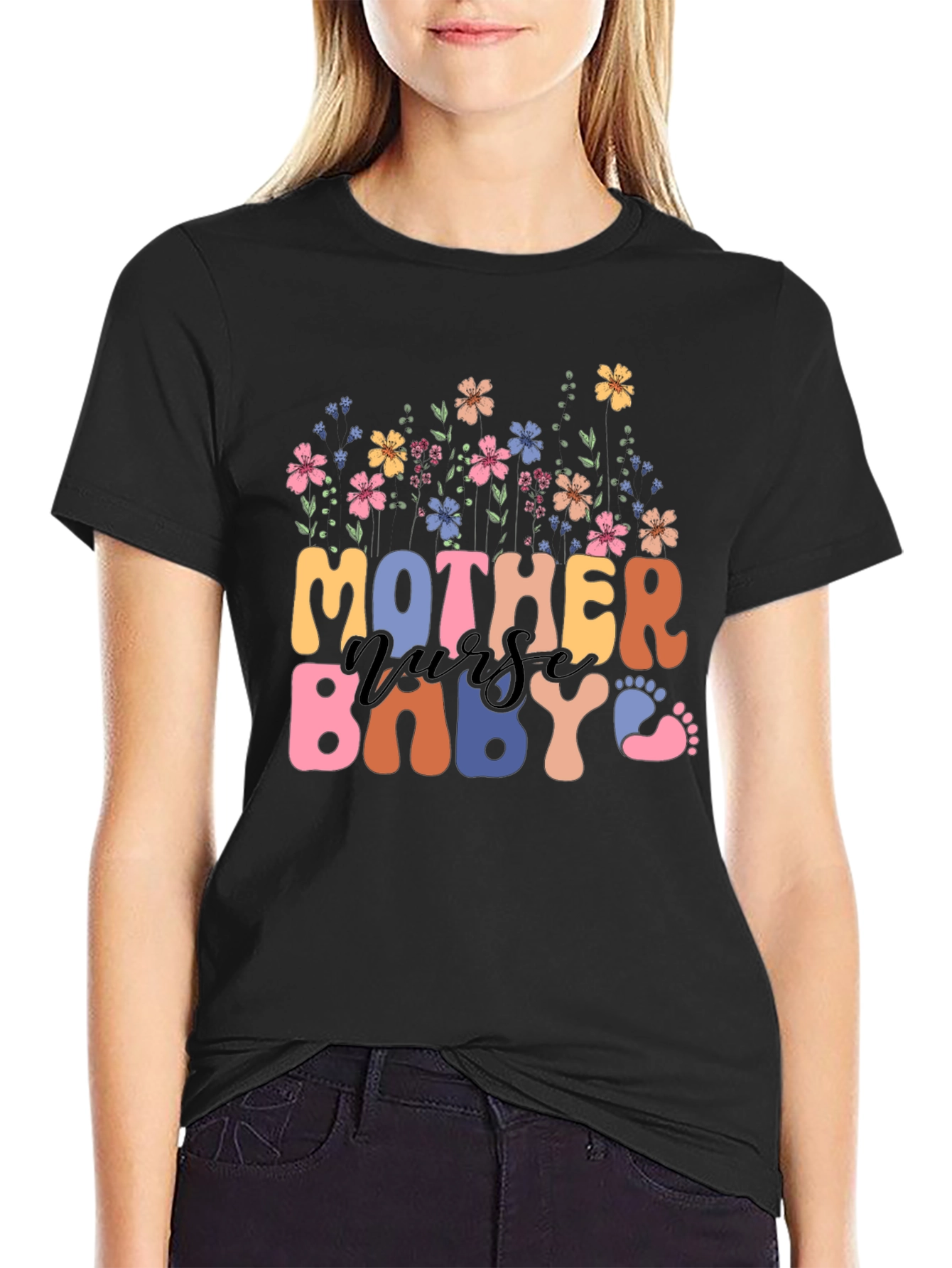 Mother Nurse Baby Floral Graphic Tee