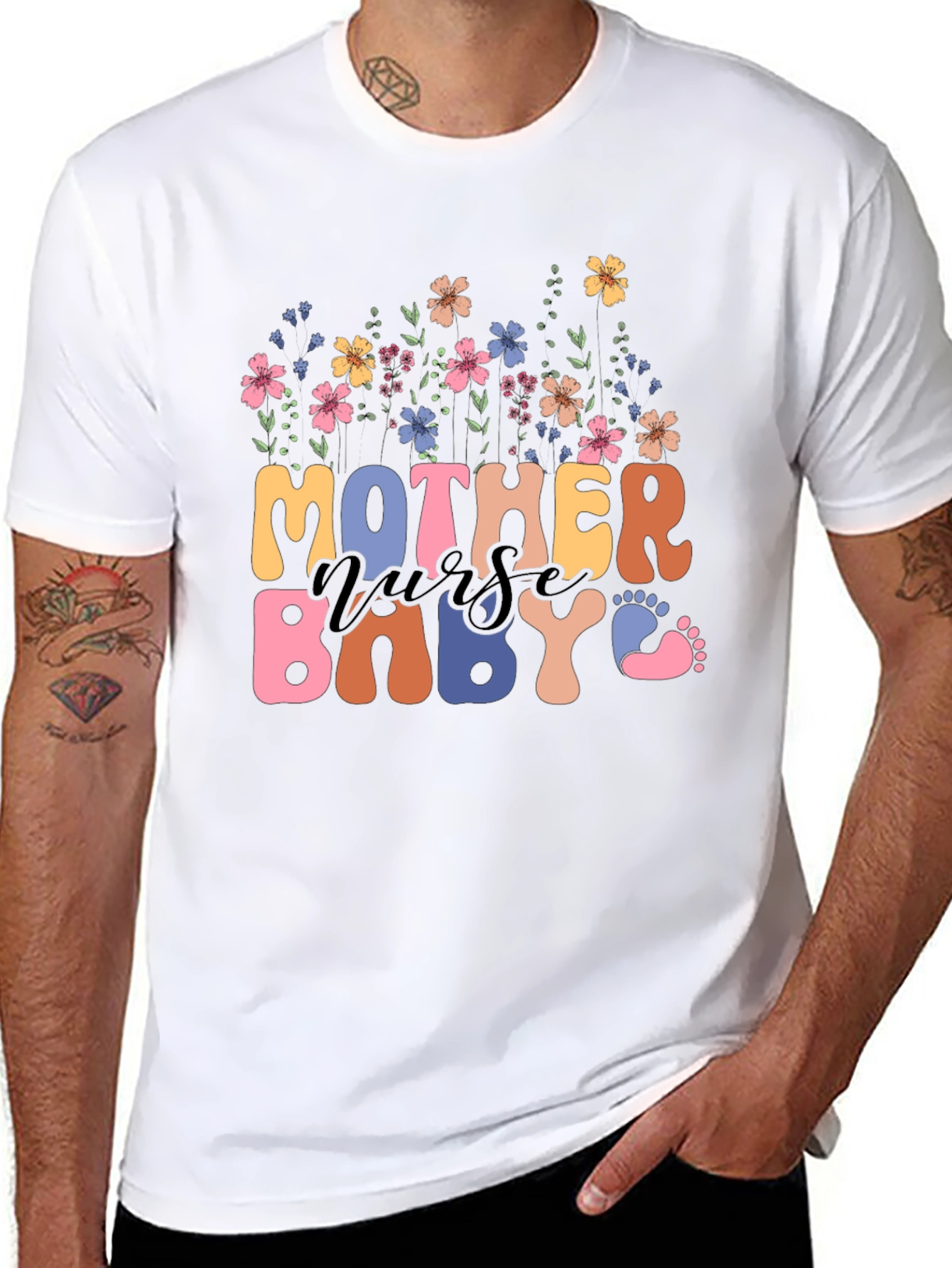 Mother Nurse Baby Floral Graphic Tee