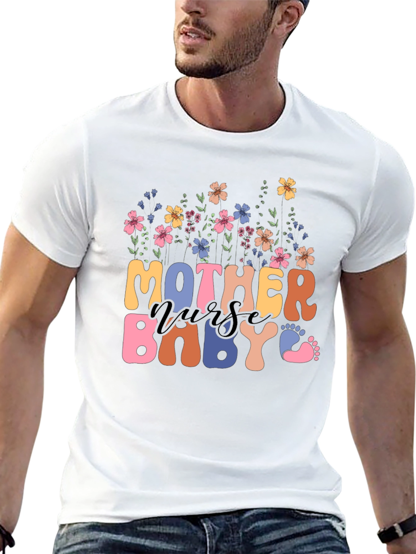 Mother Nurse Baby Floral Graphic Tee