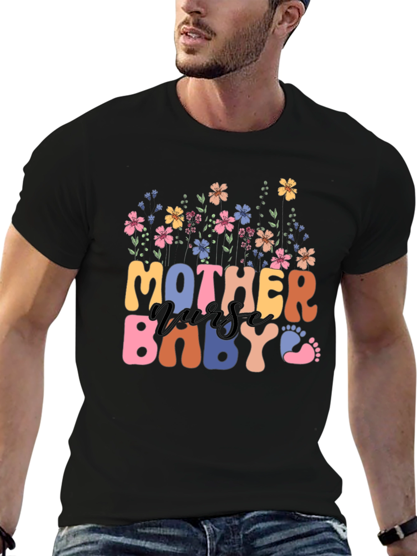 Mother Nurse Baby Floral Graphic Tee