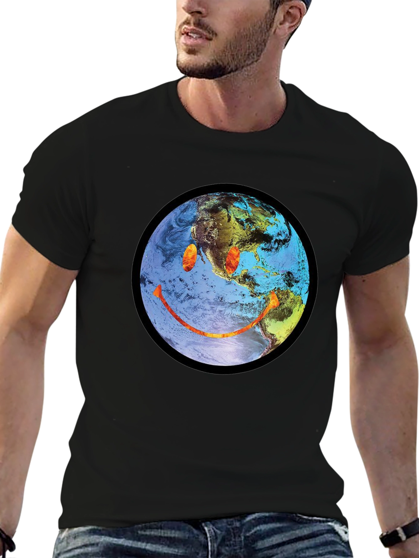 Earth Smiley Graphic Tee - Black