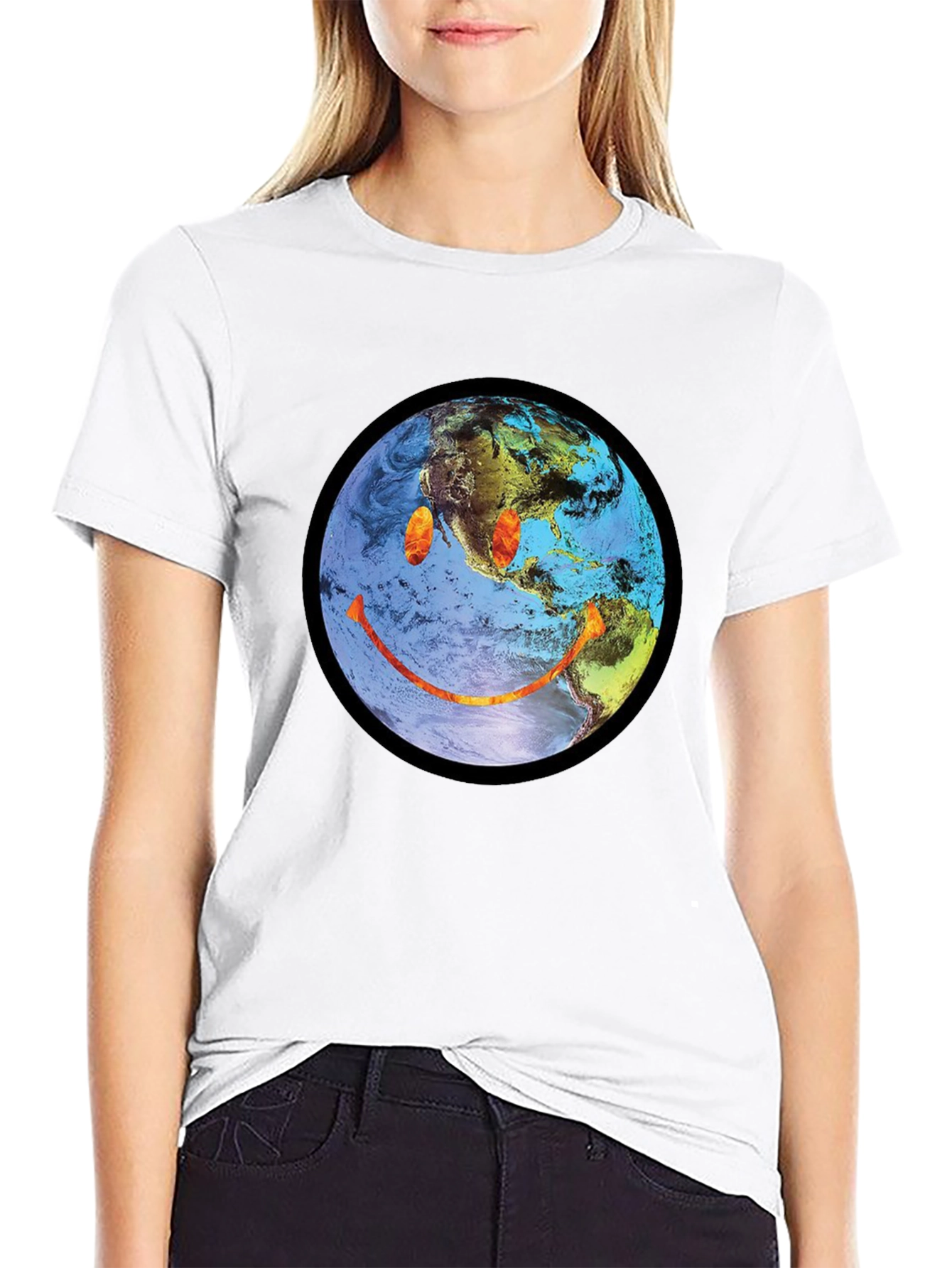 Earth Smiley Graphic Tee - Black