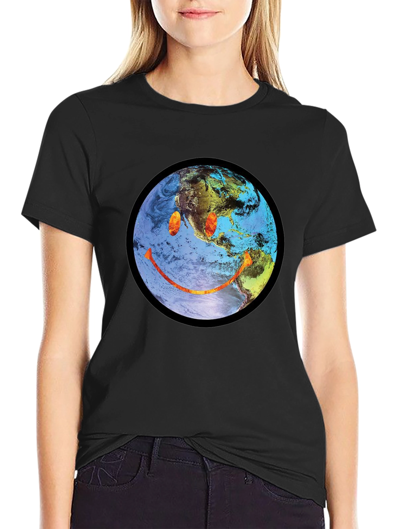 Earth Smiley Graphic Tee - Black