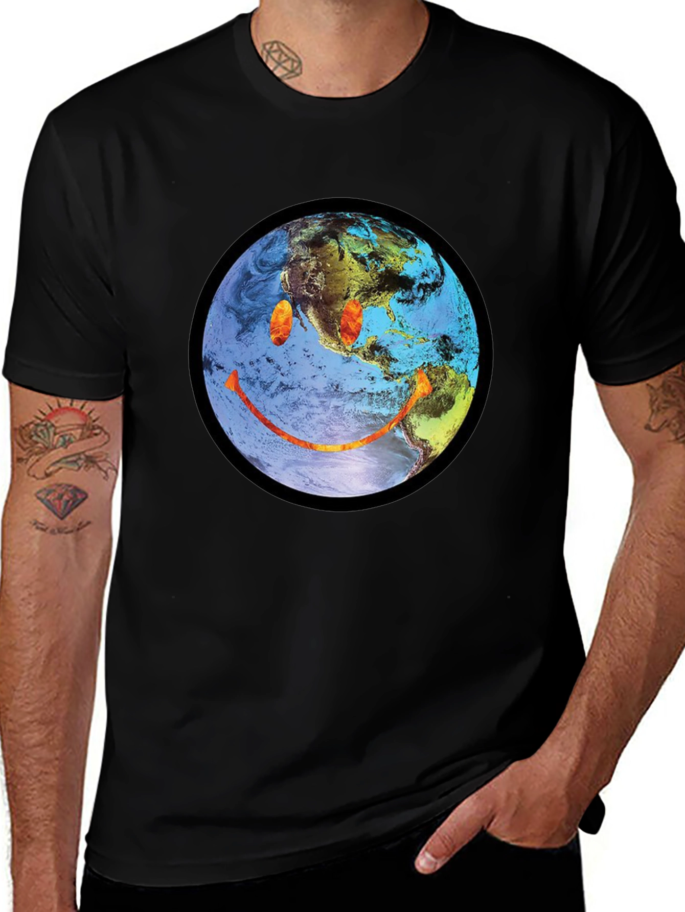 Earth Smiley Graphic Tee - Black