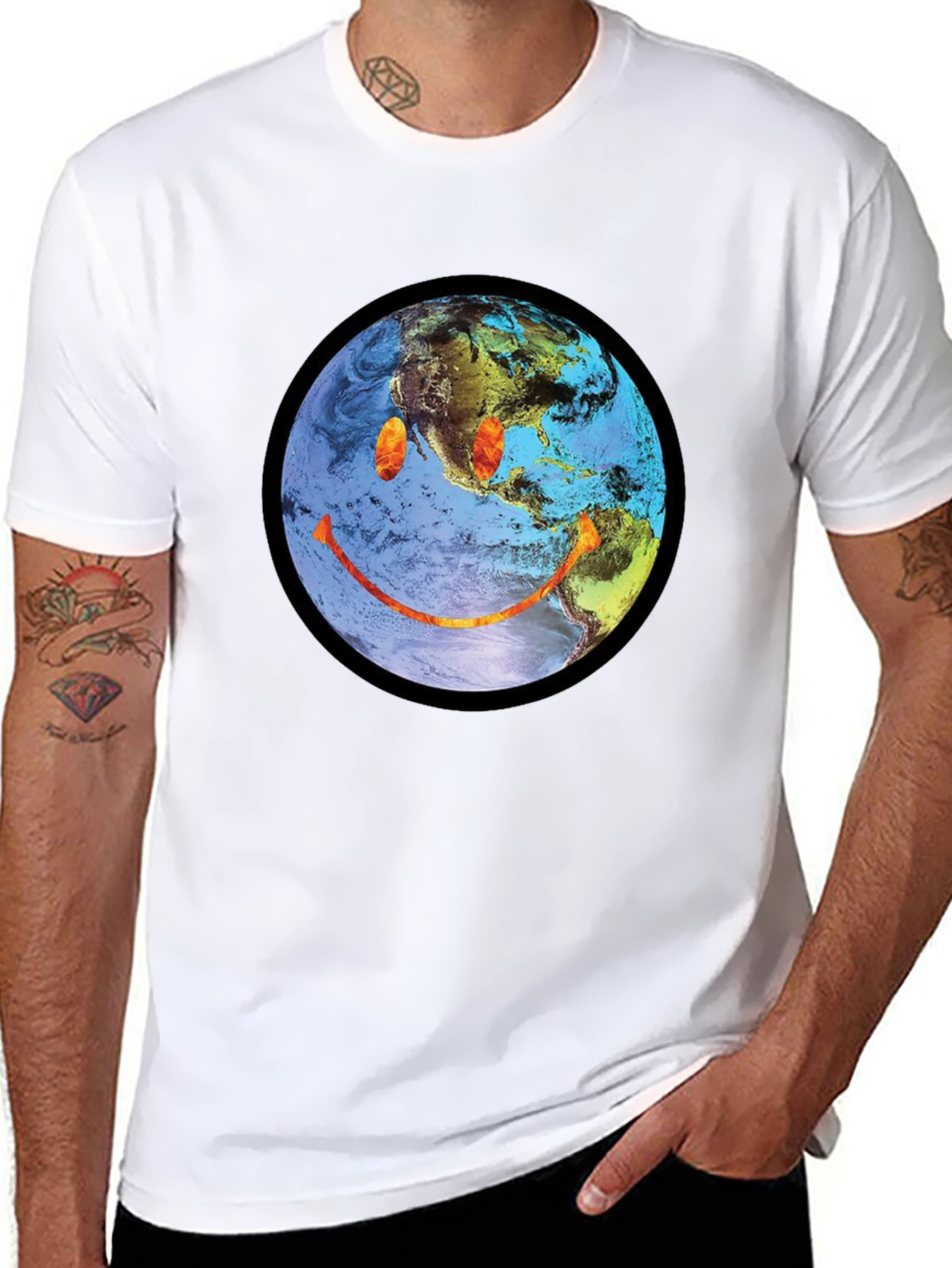 Earth Smiley Graphic Tee - Black