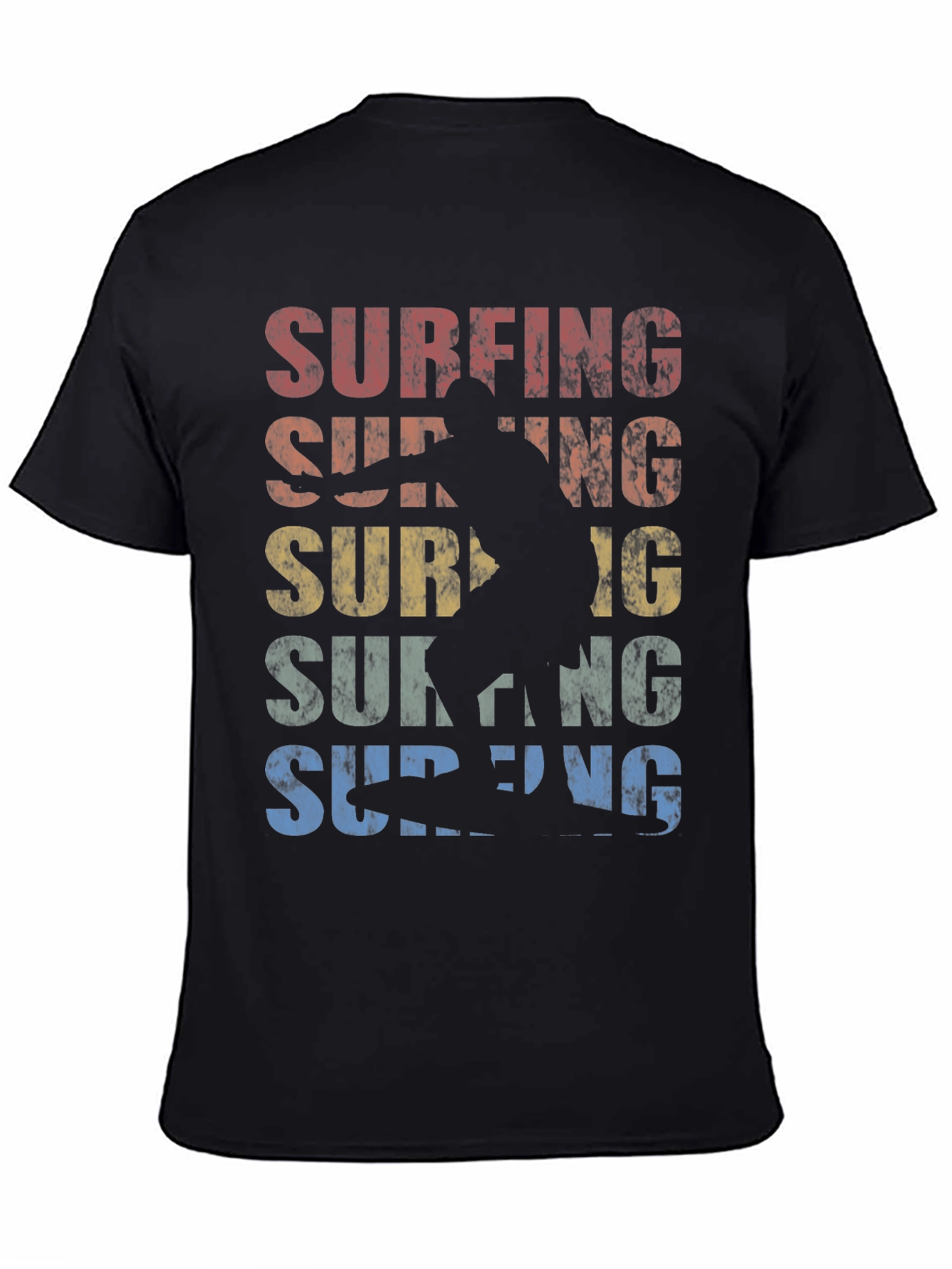 Retro Surfing Graphic Tee | Black Cotton T-Shirt