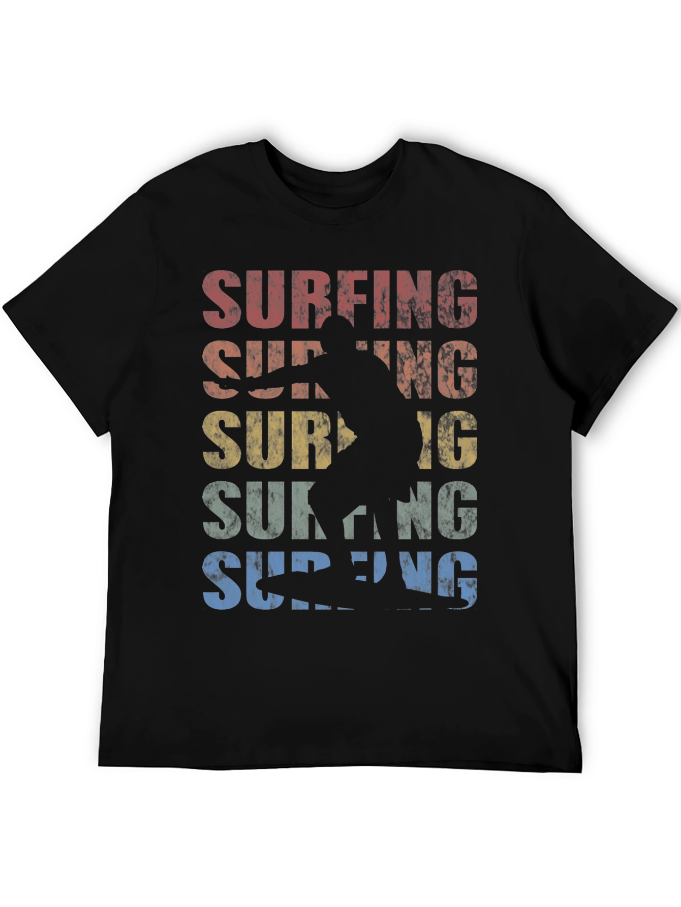 Retro Surfing Graphic Tee | Black Cotton T-Shirt