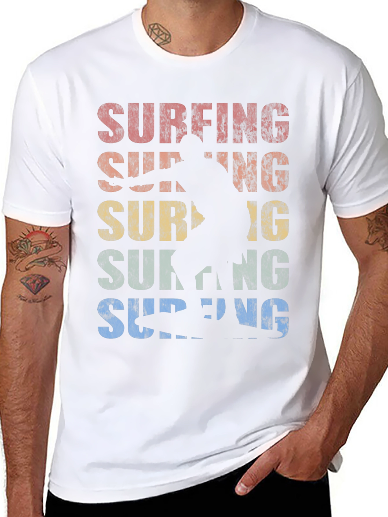 Retro Surfing Graphic Tee | Black Cotton T-Shirt
