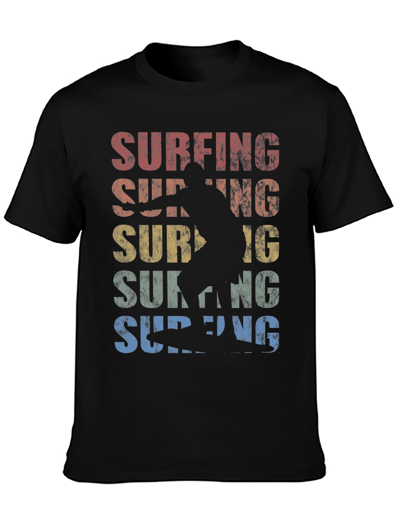 Retro Surfing Graphic Tee | Black Cotton T-Shirt