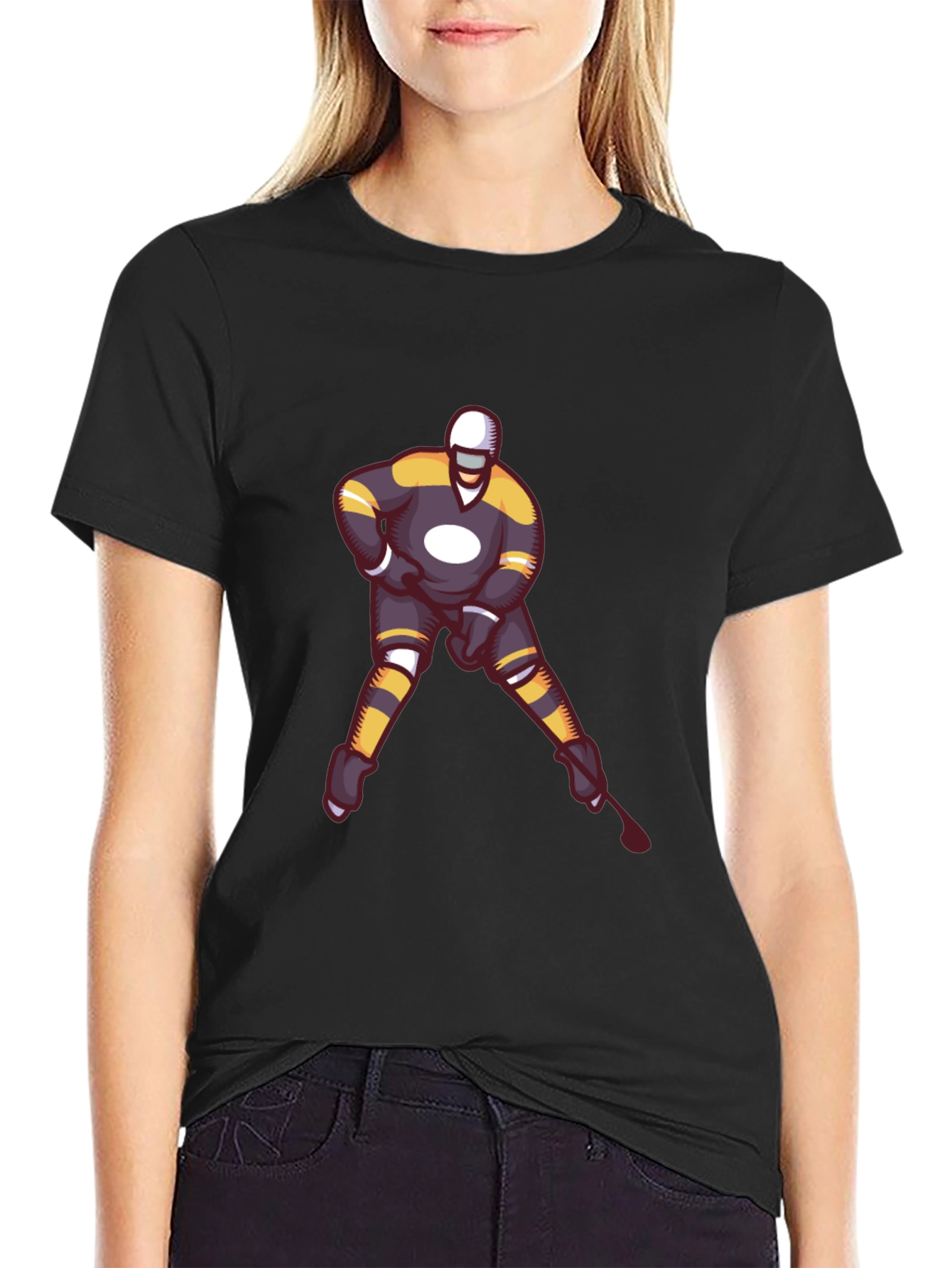 Hockey Player Graphic T-Shirt - Black