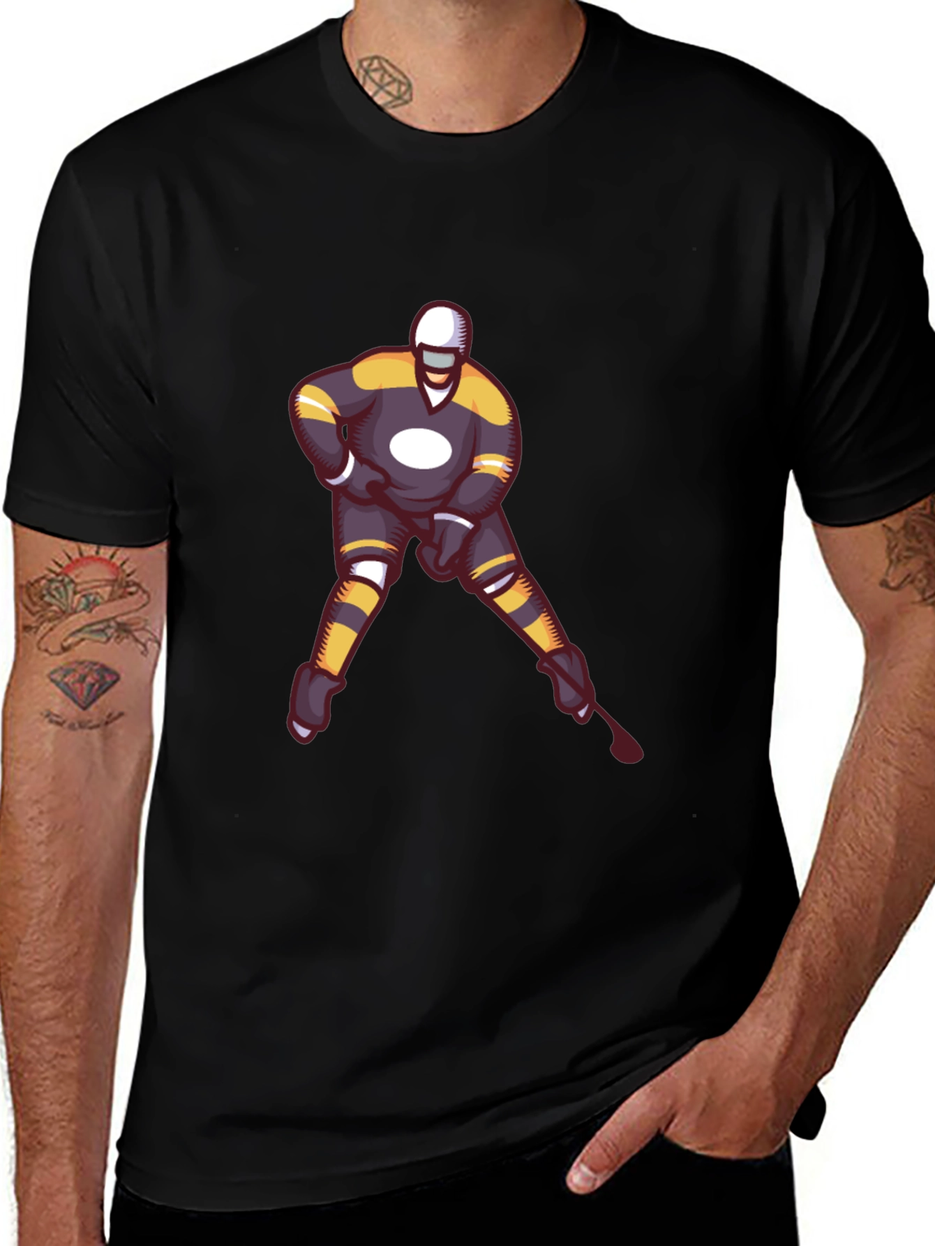 Hockey Player Graphic T-Shirt - Black