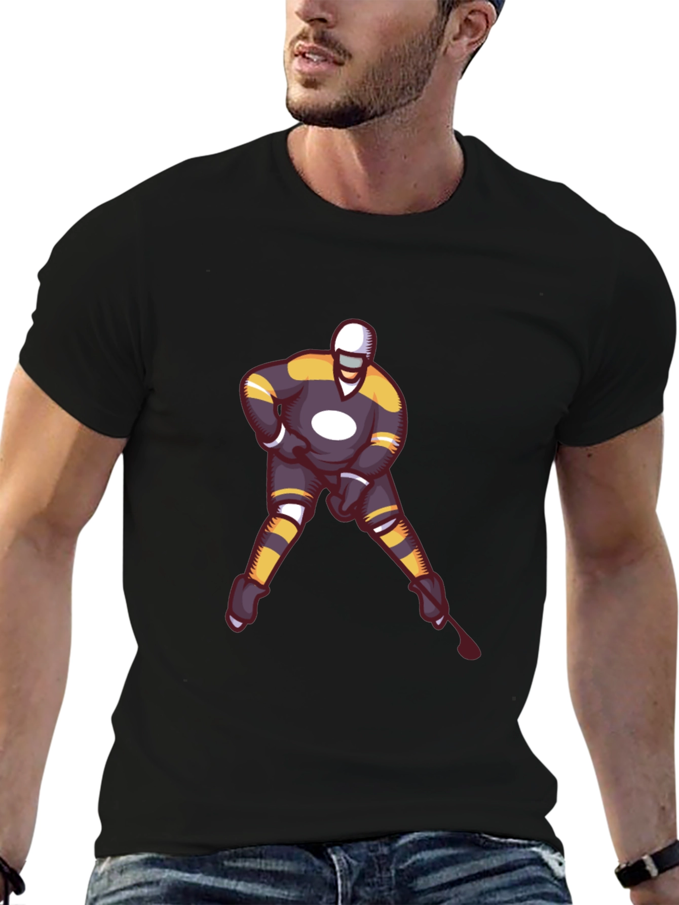Hockey Player Graphic T-Shirt - Black