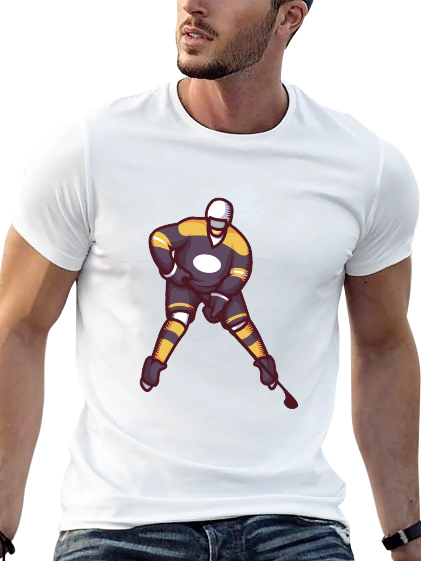 Hockey Player Graphic T-Shirt - Black