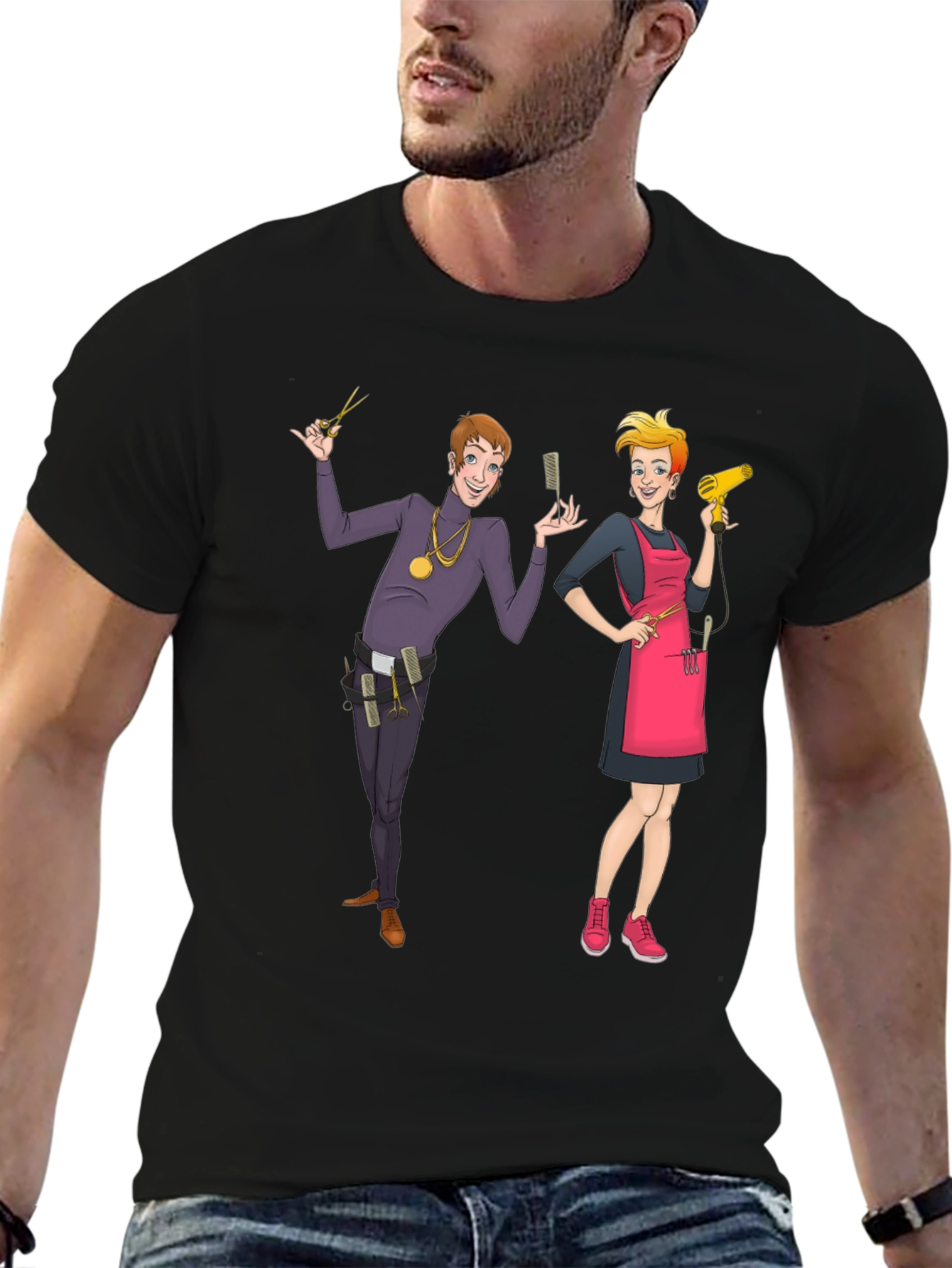 Hair Stylist Cartoon Graphic T-Shirt