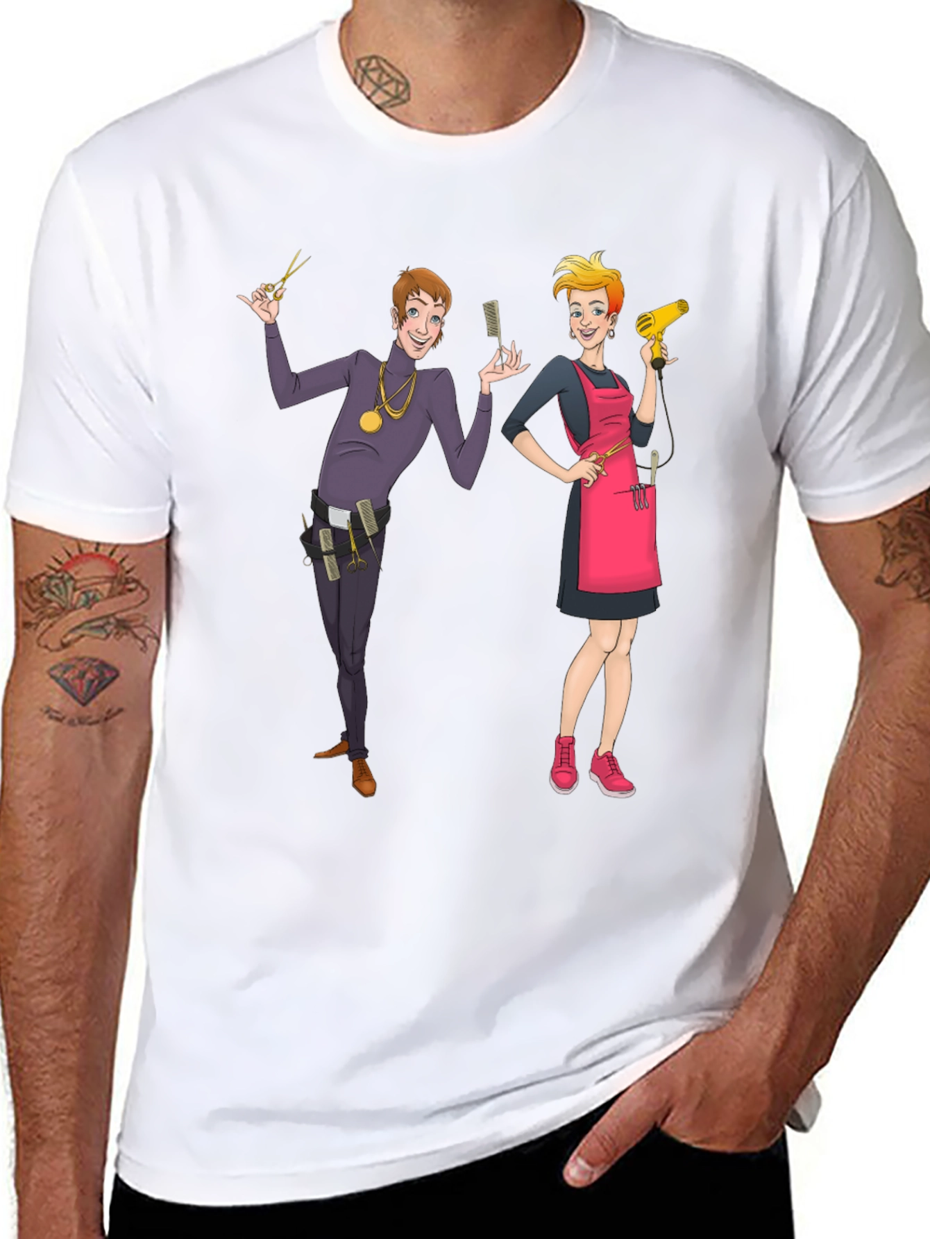 Hair Stylist Cartoon Graphic T-Shirt