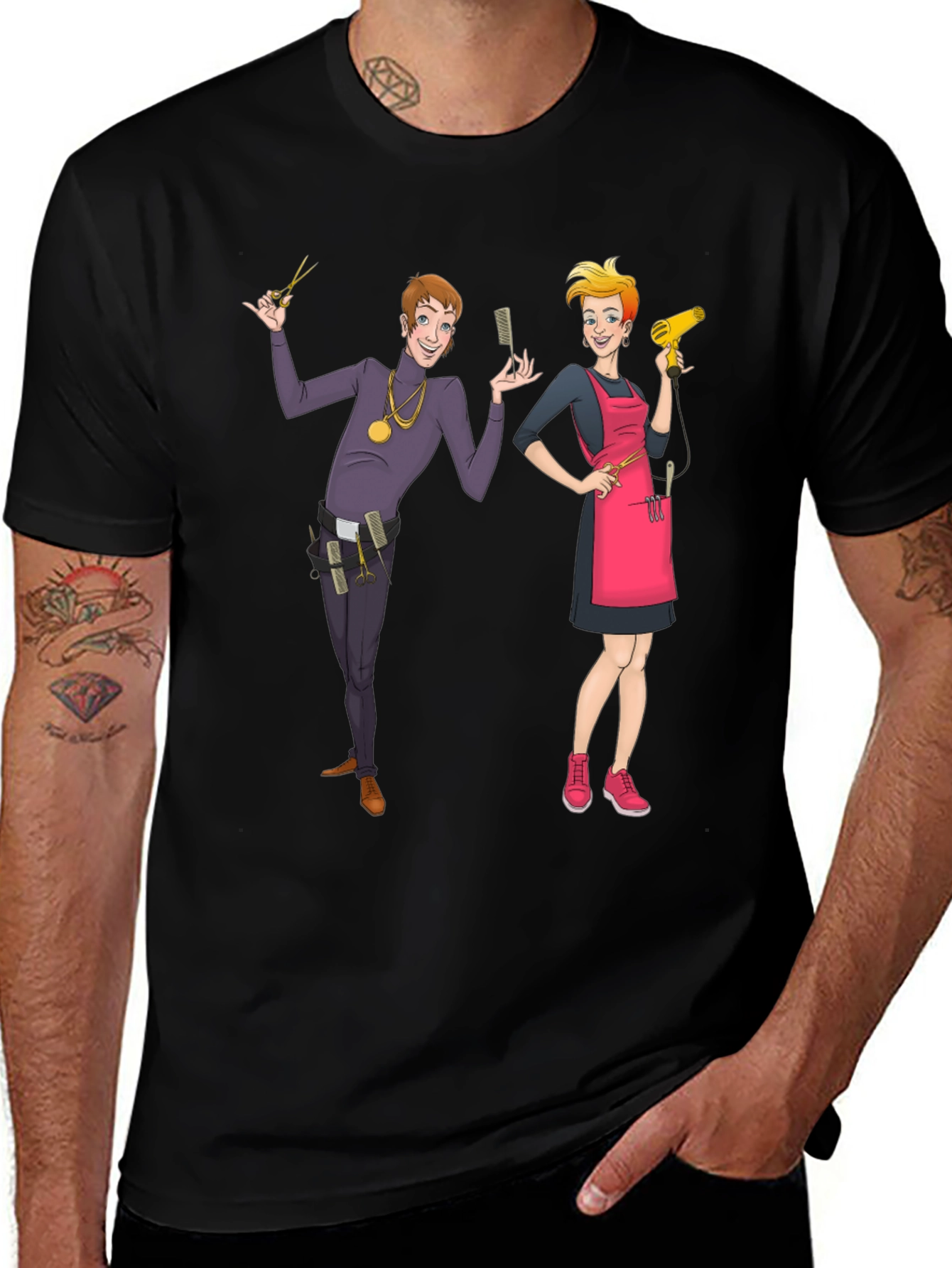 Hair Stylist Cartoon Graphic T-Shirt
