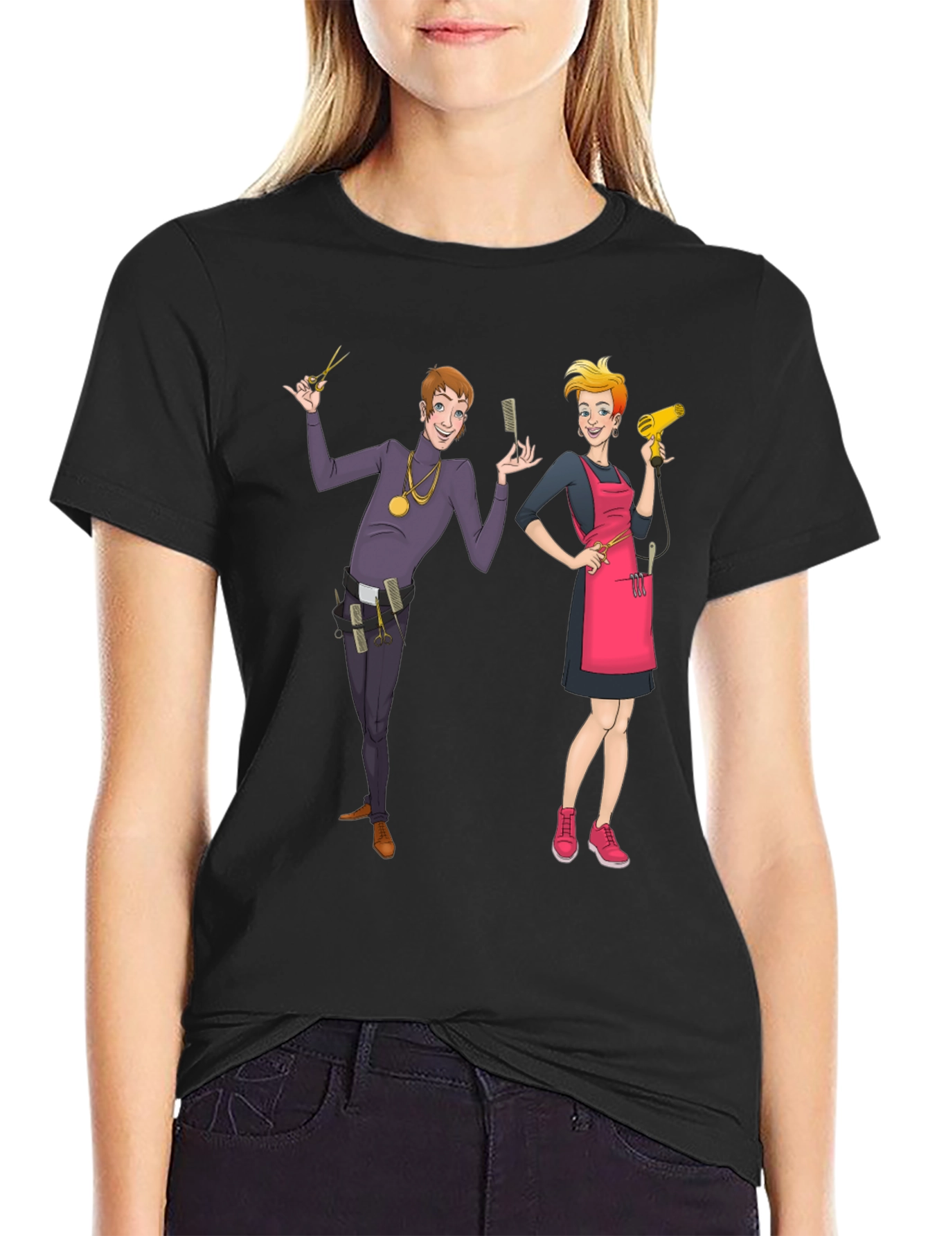 Hair Stylist Cartoon Graphic T-Shirt
