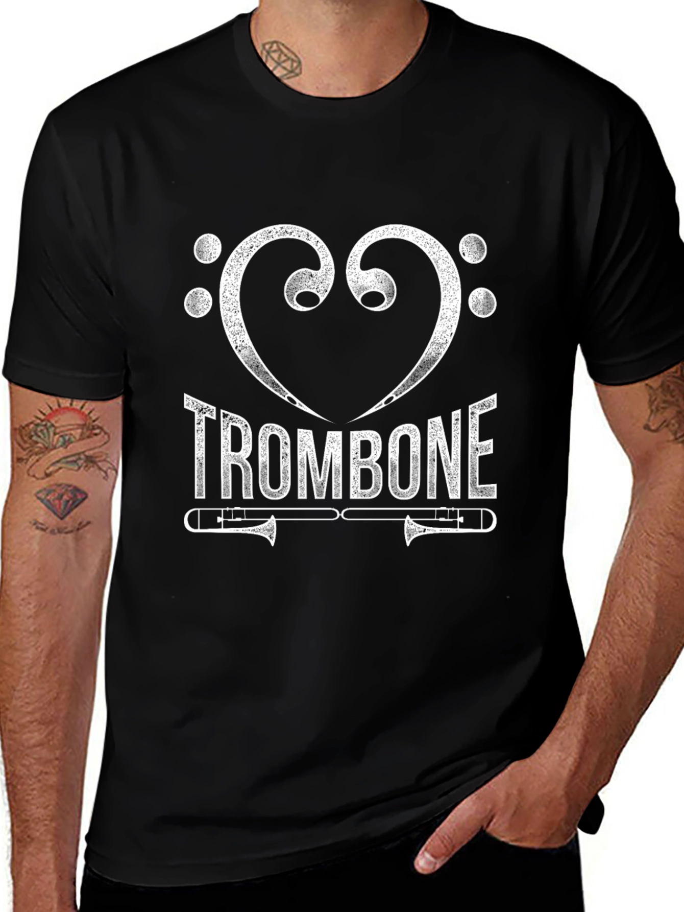 I Heart Trombone Black Graphic T-Shirt