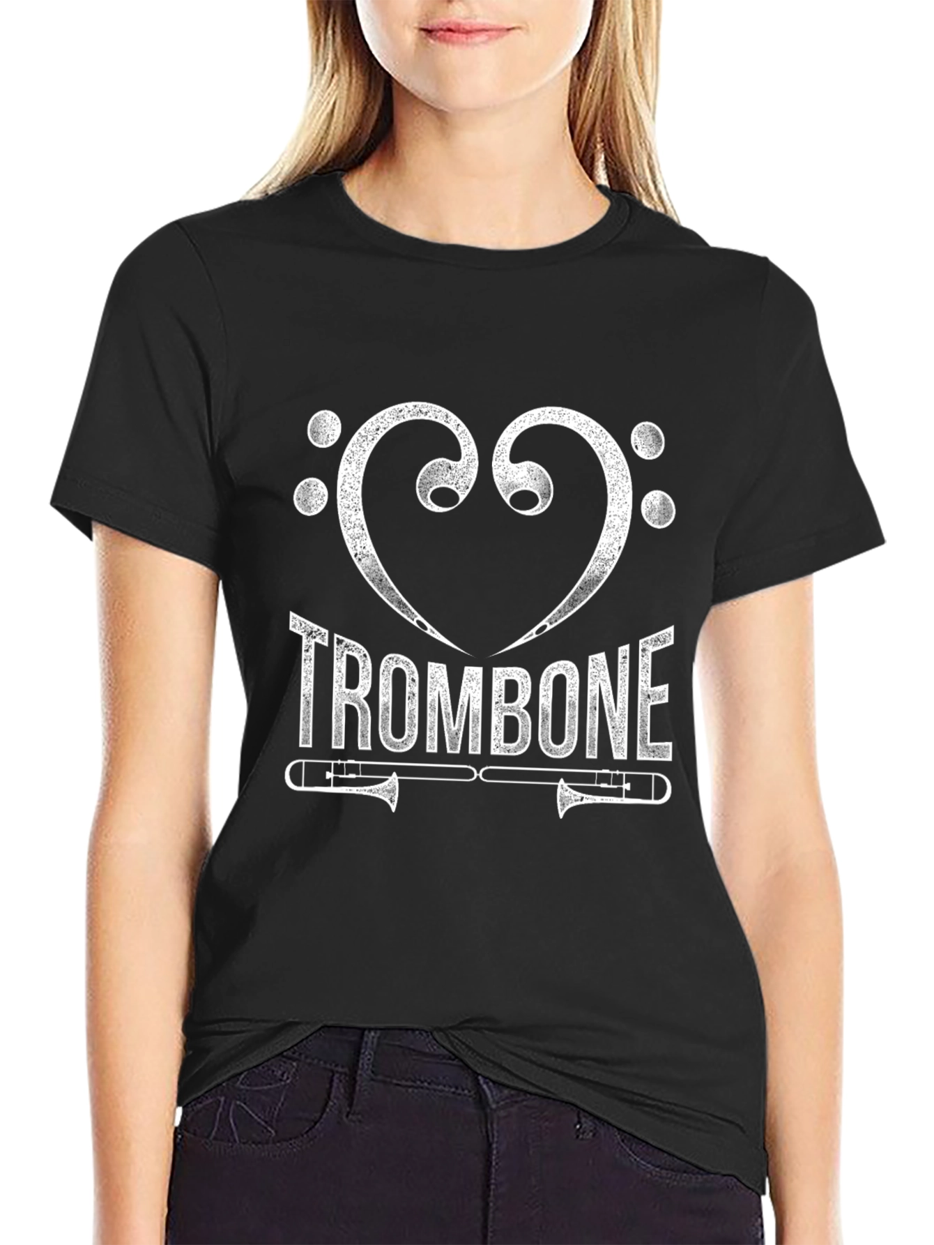 I Heart Trombone Black Graphic T-Shirt