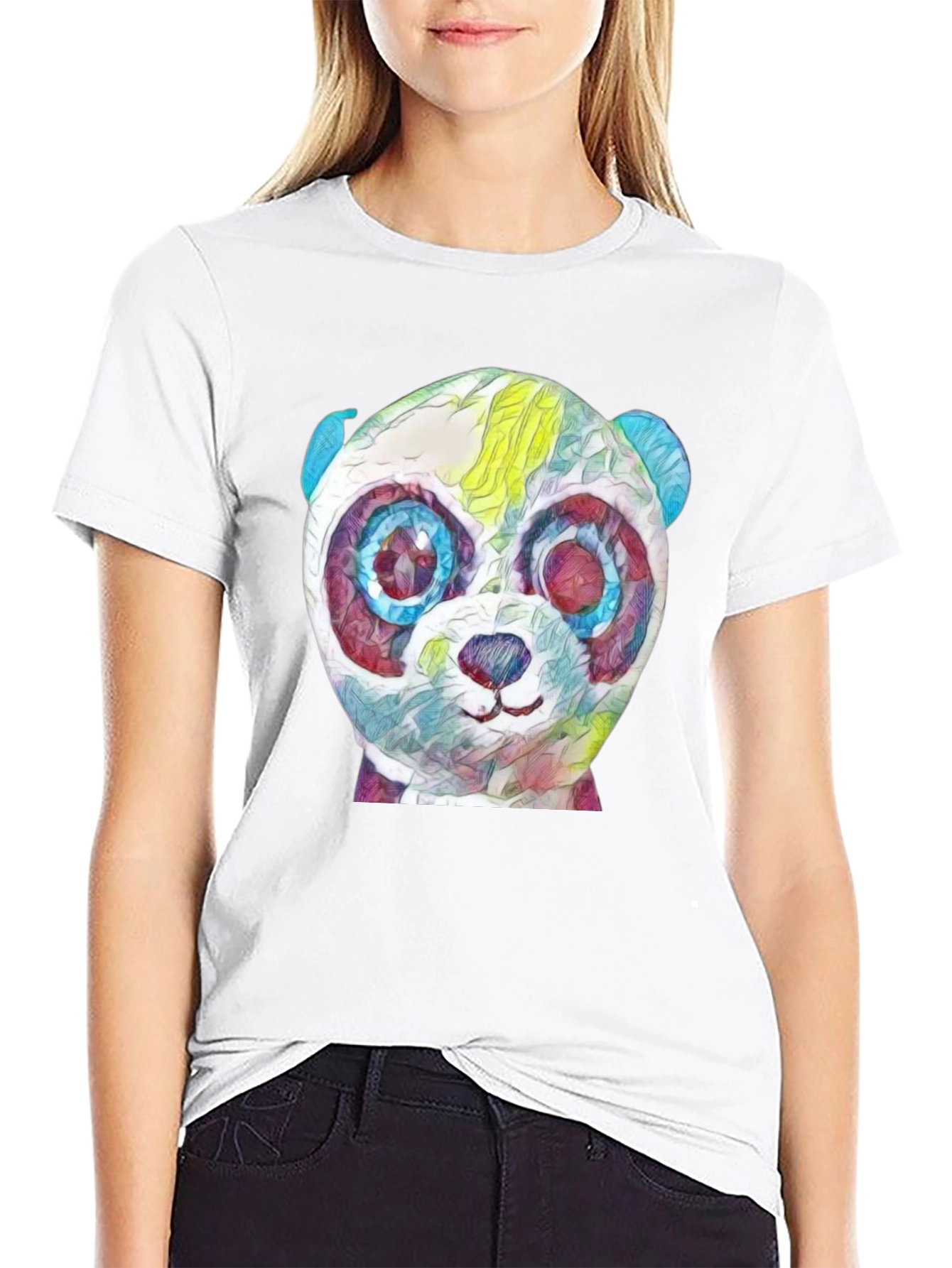Abstract Panda Graphic Black T-Shirt