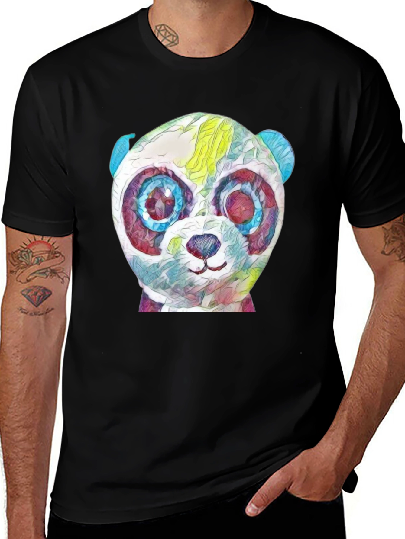 Abstract Panda Graphic Black T-Shirt