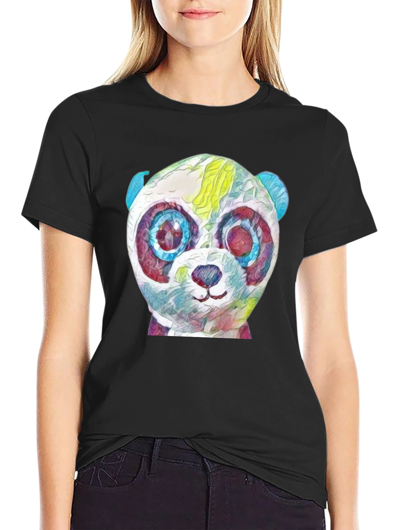 Abstract Panda Graphic Black T-Shirt