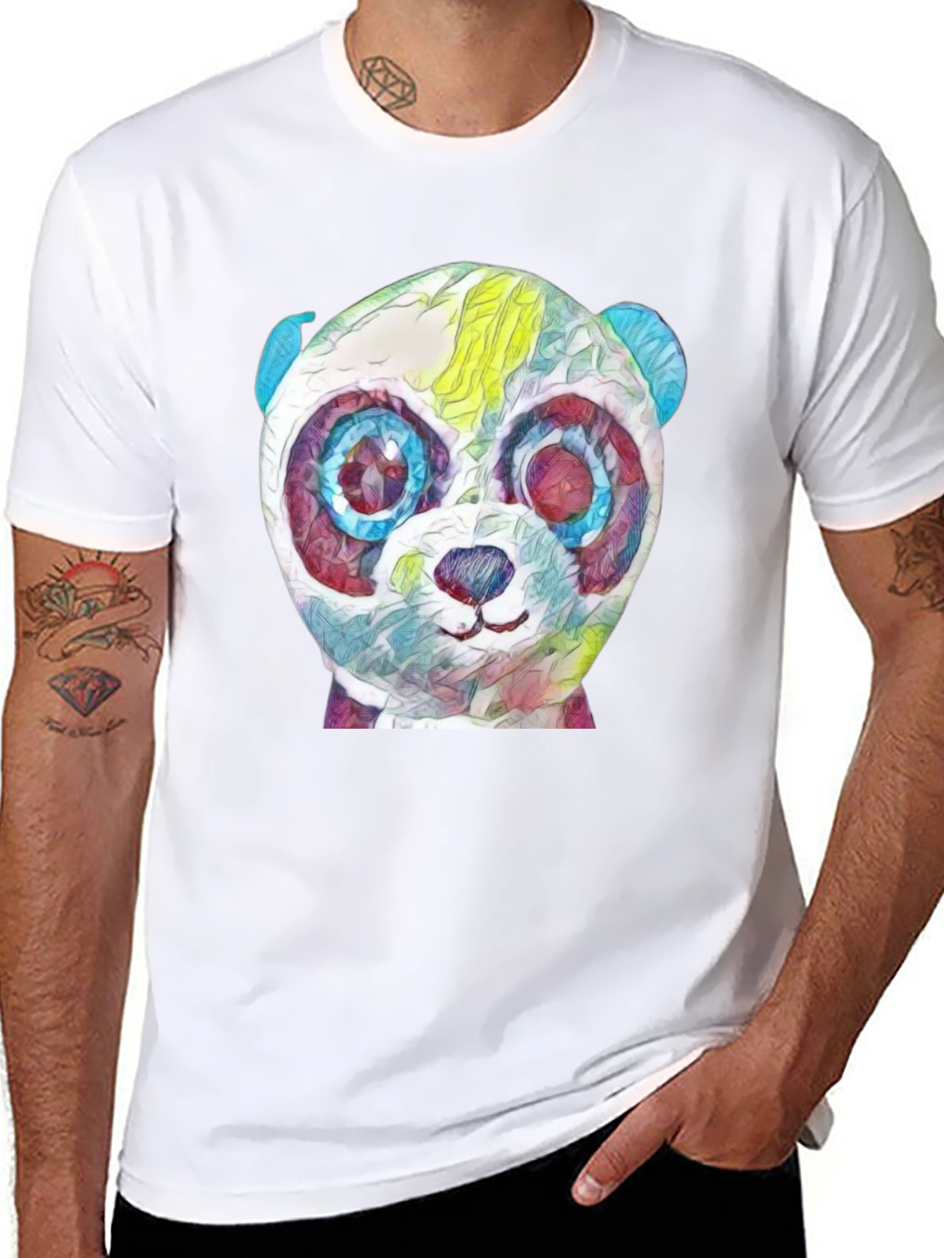 Abstract Panda Graphic Black T-Shirt