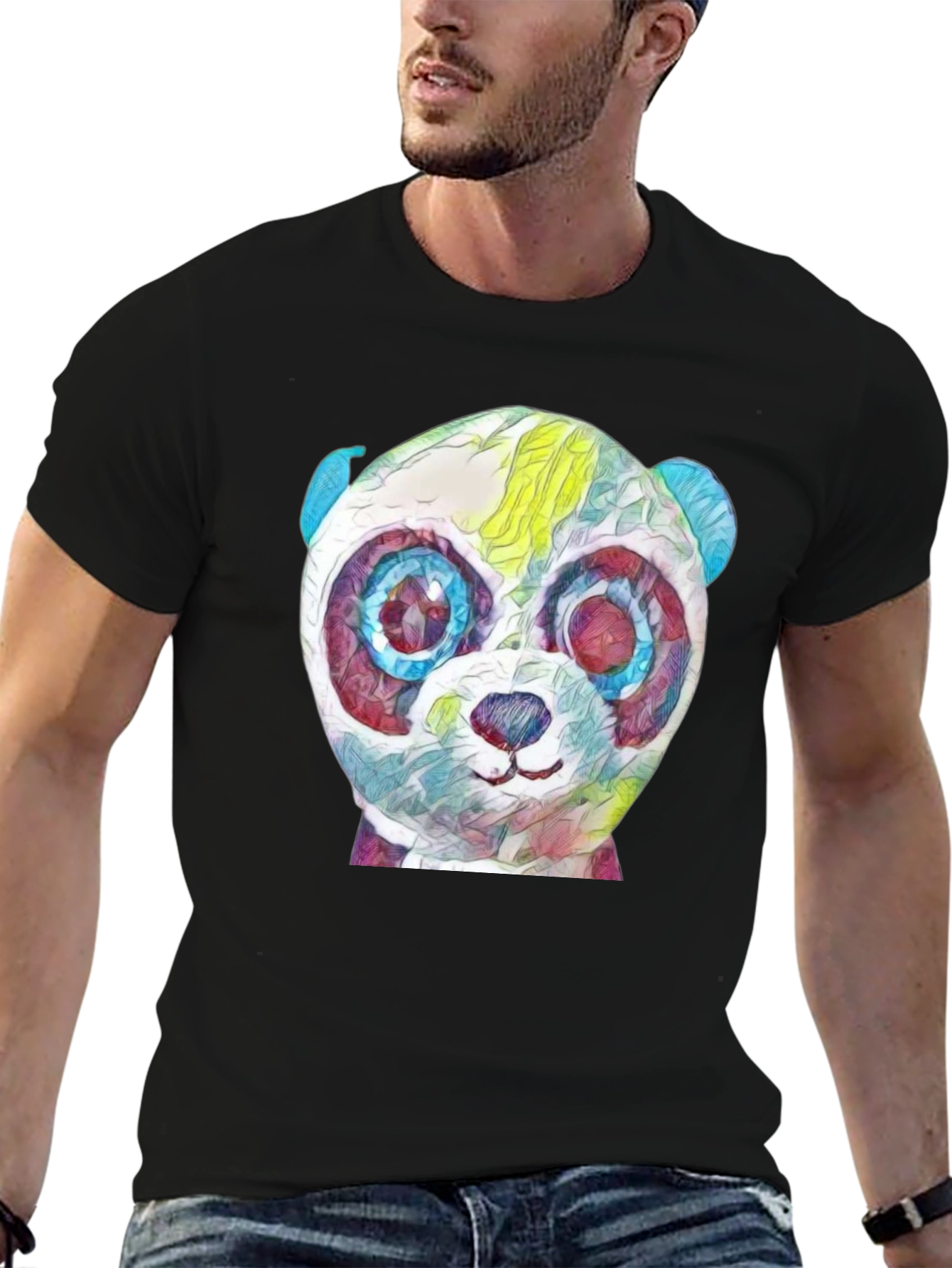 Abstract Panda Graphic Black T-Shirt