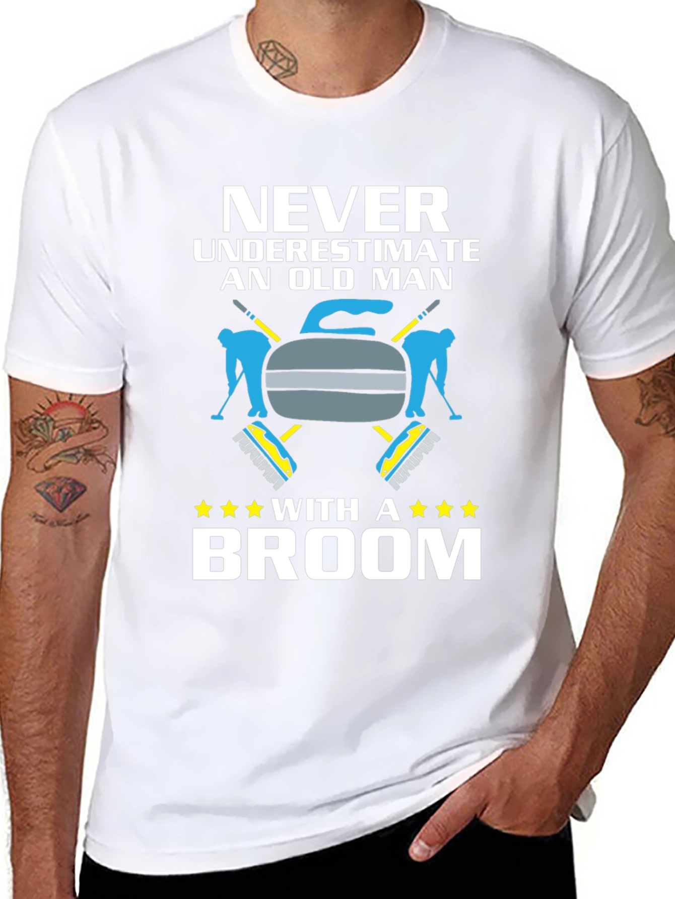 Never Underestimate Old Man With Broom T-Shirt