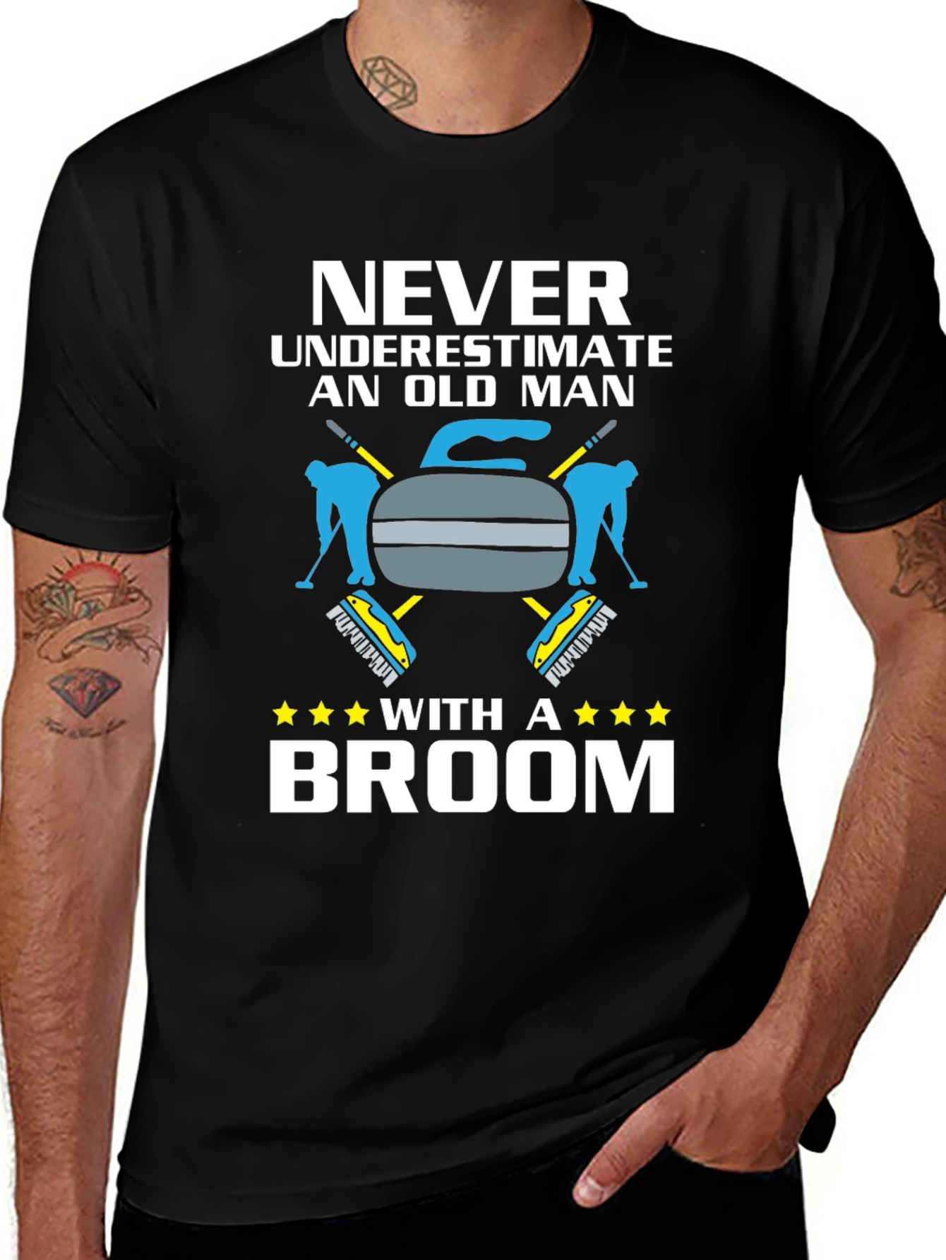 Never Underestimate Old Man With Broom T-Shirt