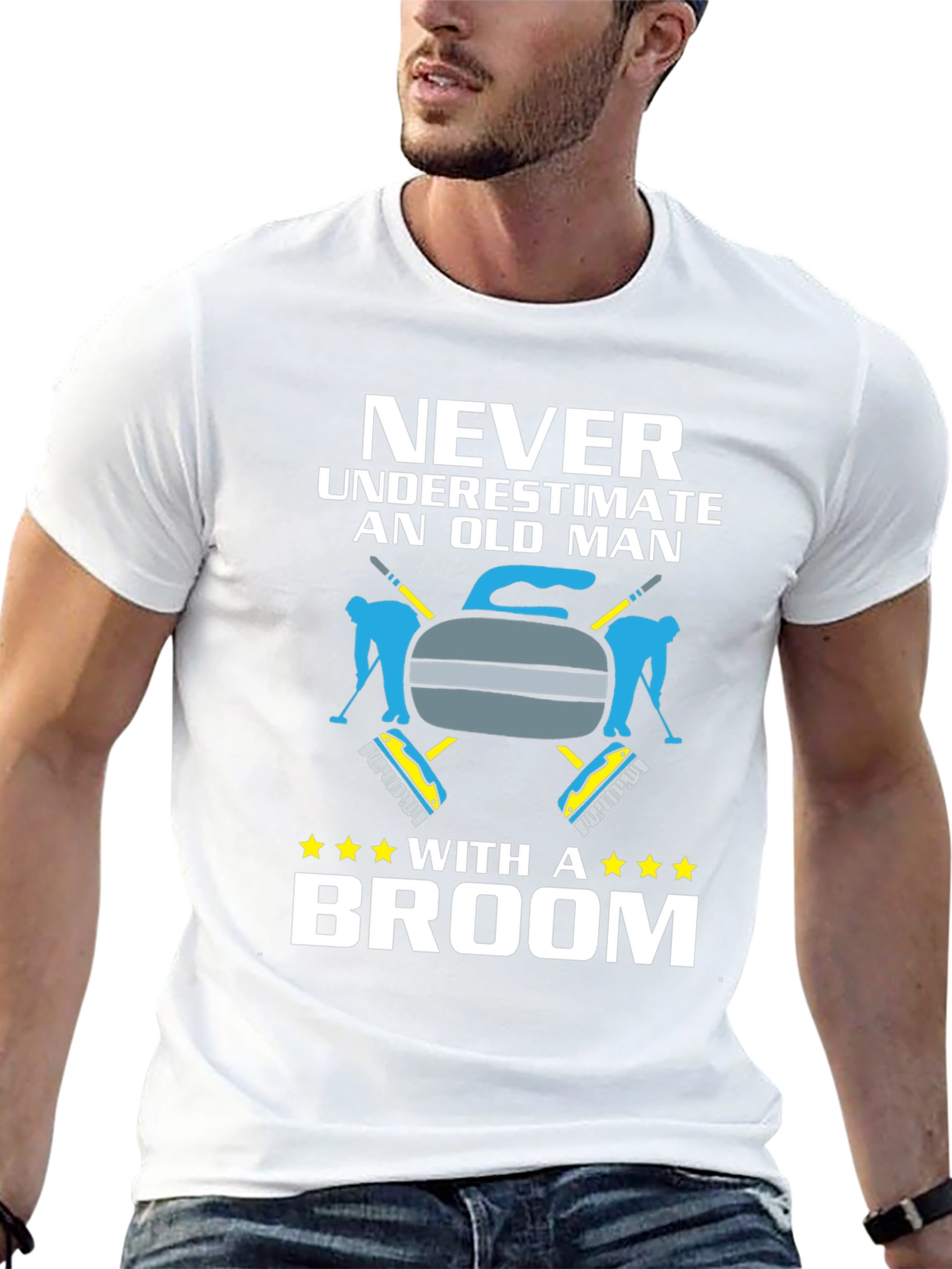 Never Underestimate Old Man With Broom T-Shirt