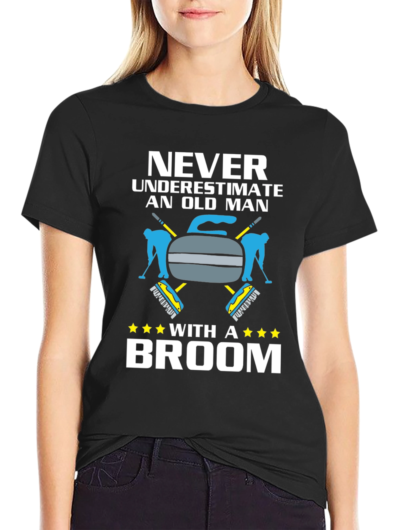 Never Underestimate Old Man With Broom T-Shirt