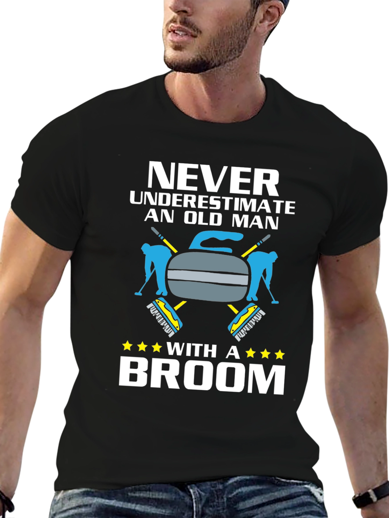 Never Underestimate Old Man With Broom T-Shirt